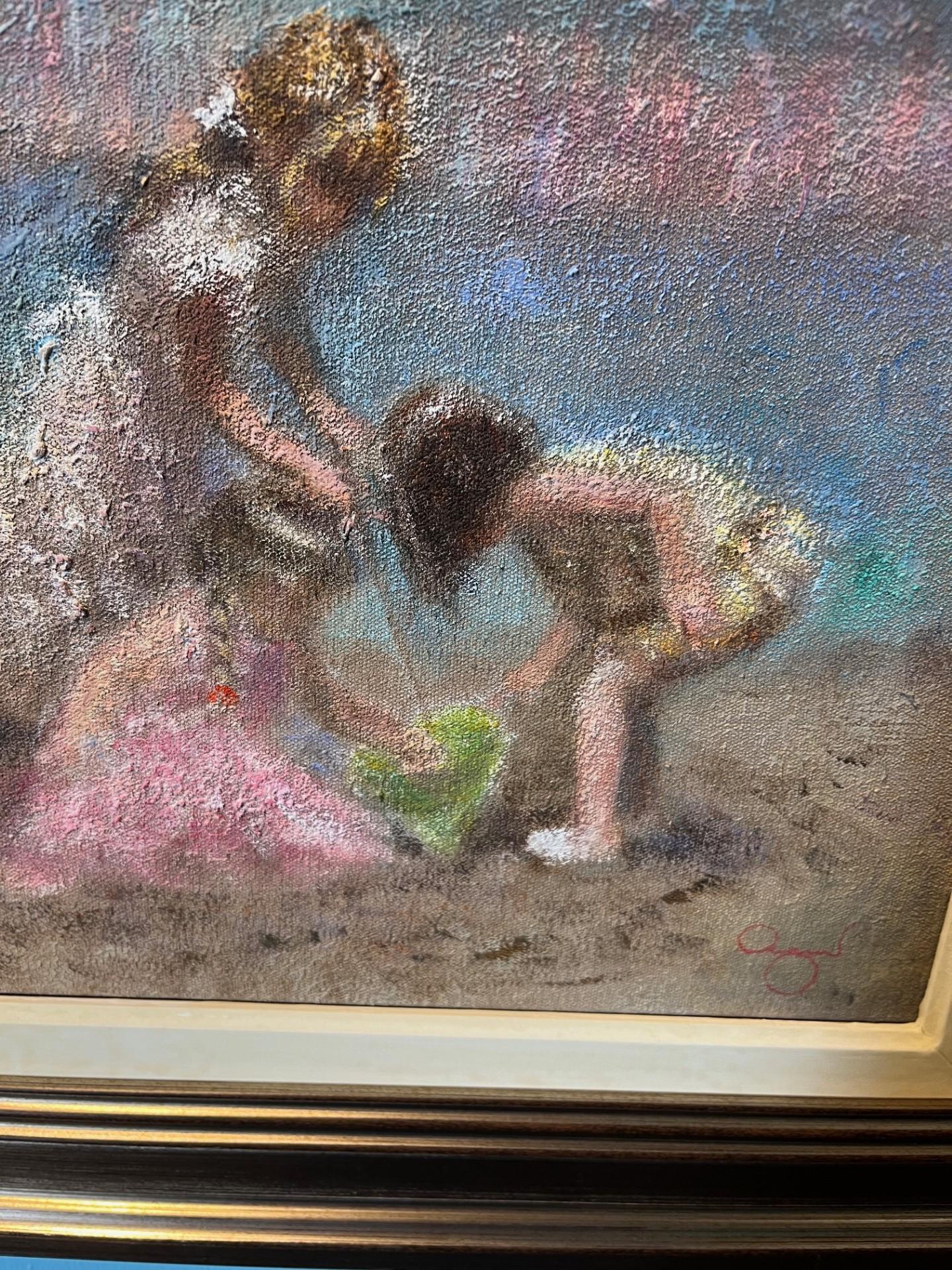Óleo Impresionista Moderno Escena de Playa de Tres niños jugando en la playa - Figurative Painting Gris de Rene Jerome Legrand