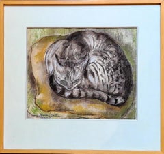 Pastel de l'Ecole de Paris, Le chat au repos, Cercle de Léonard Tsuguharu Foujita