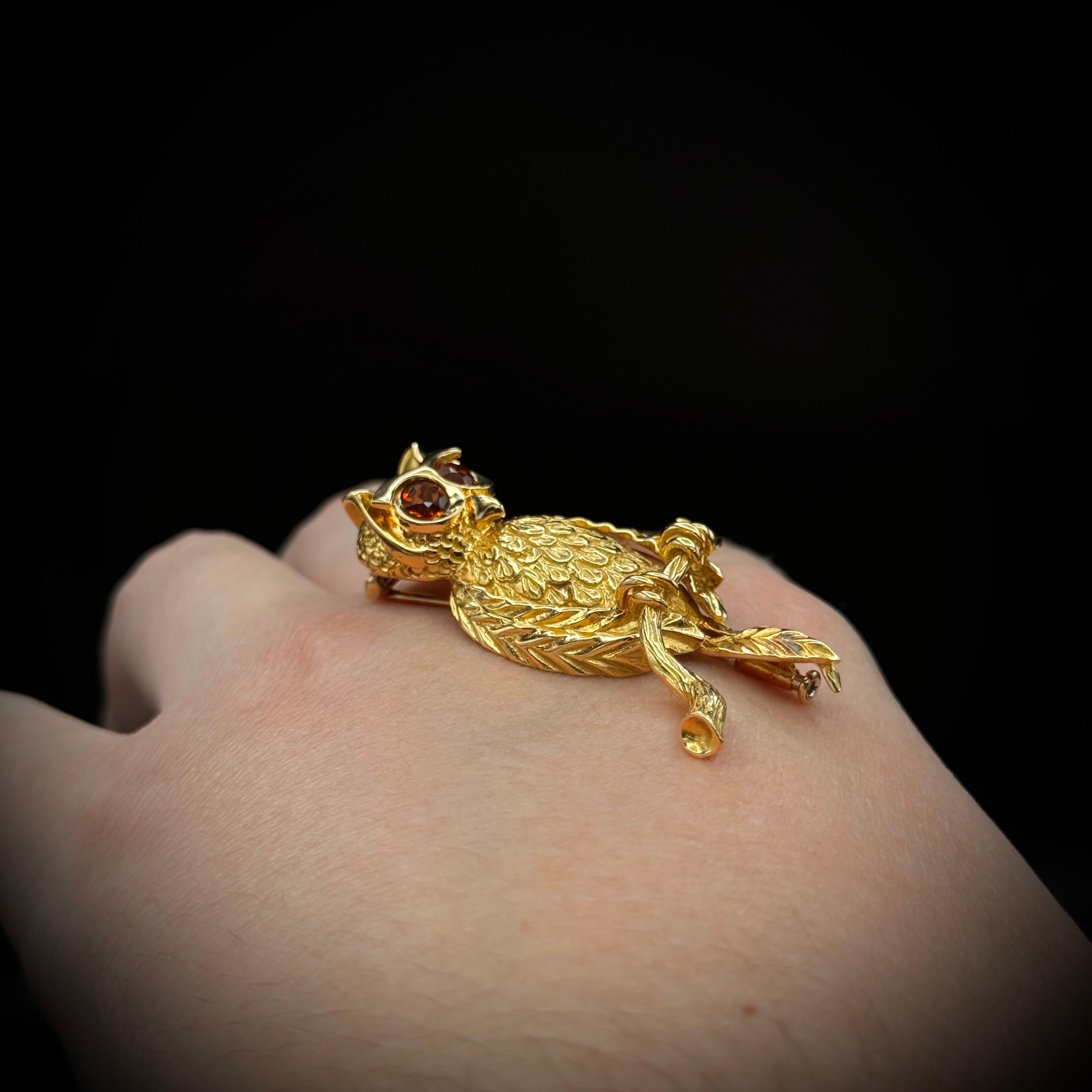 René Kern Hibou Citrine Or jaune 18K Broche Animal Allemagne Milieu du siècle 1960 en vente 4