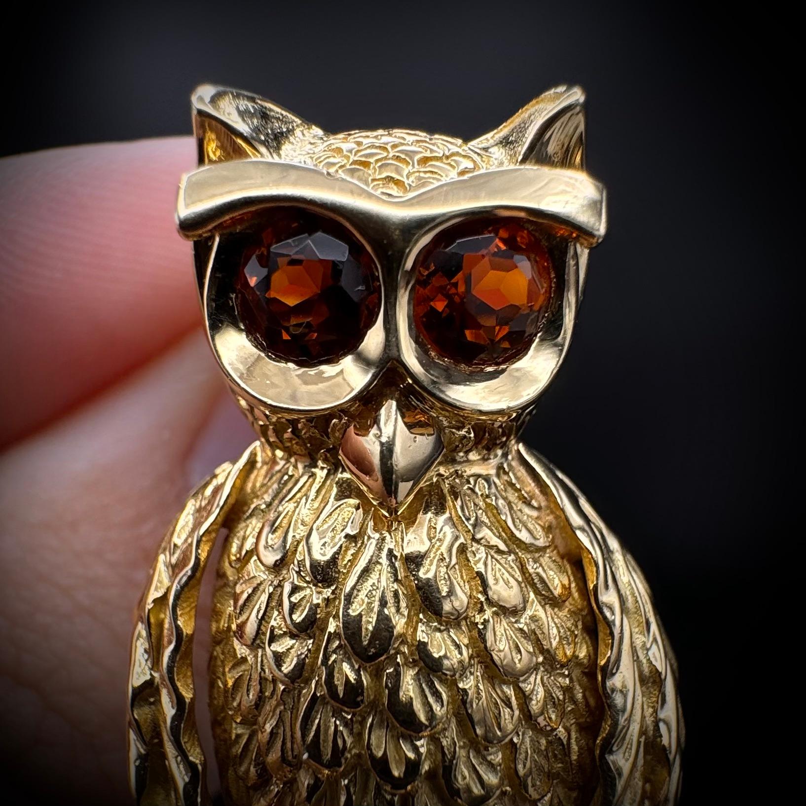 René Kern Hibou Citrine Or jaune 18K Broche Animal Allemagne Milieu du siècle 1960 en vente 5
