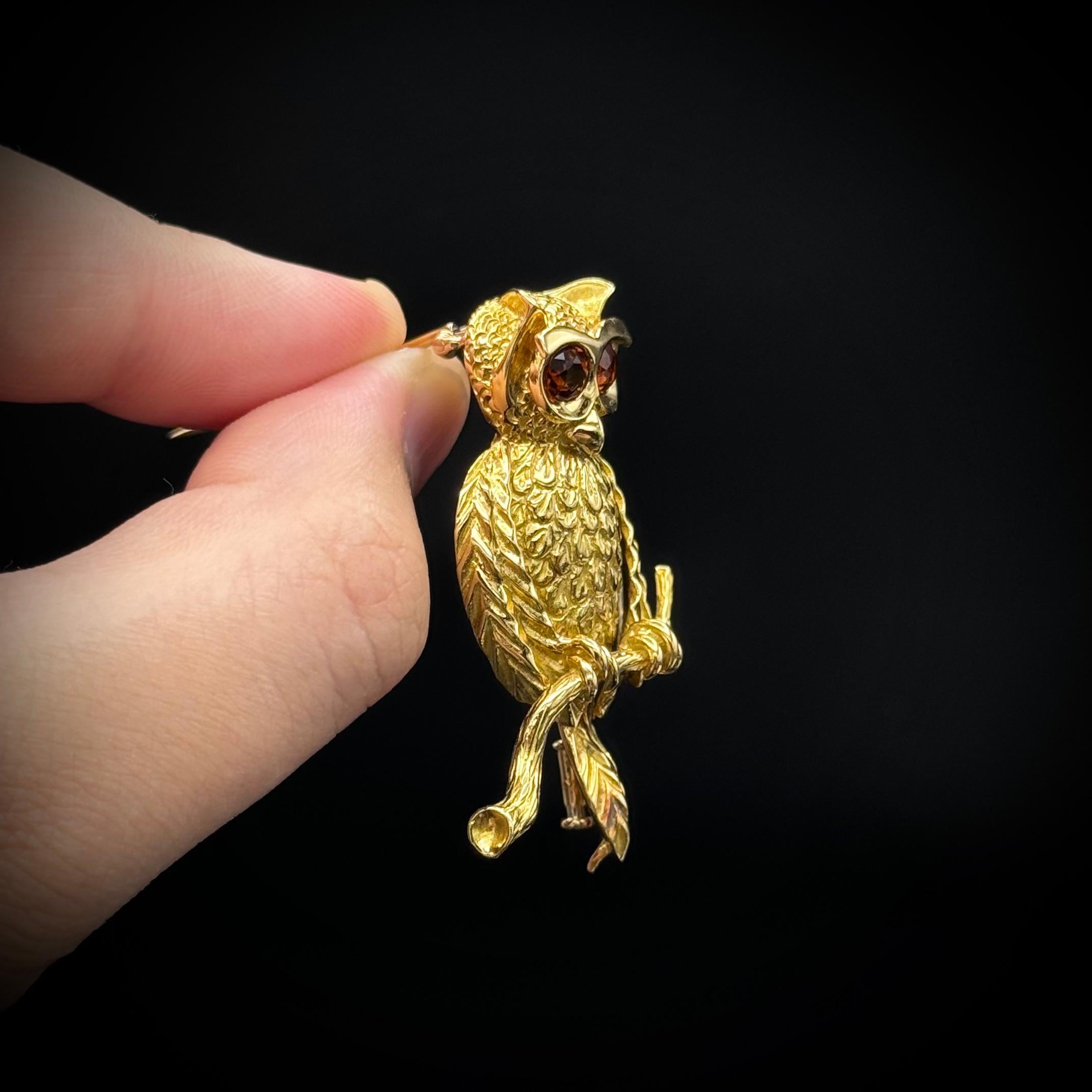 René Kern Hibou Citrine Or jaune 18K Broche Animal Allemagne Milieu du siècle 1960 en vente 7
