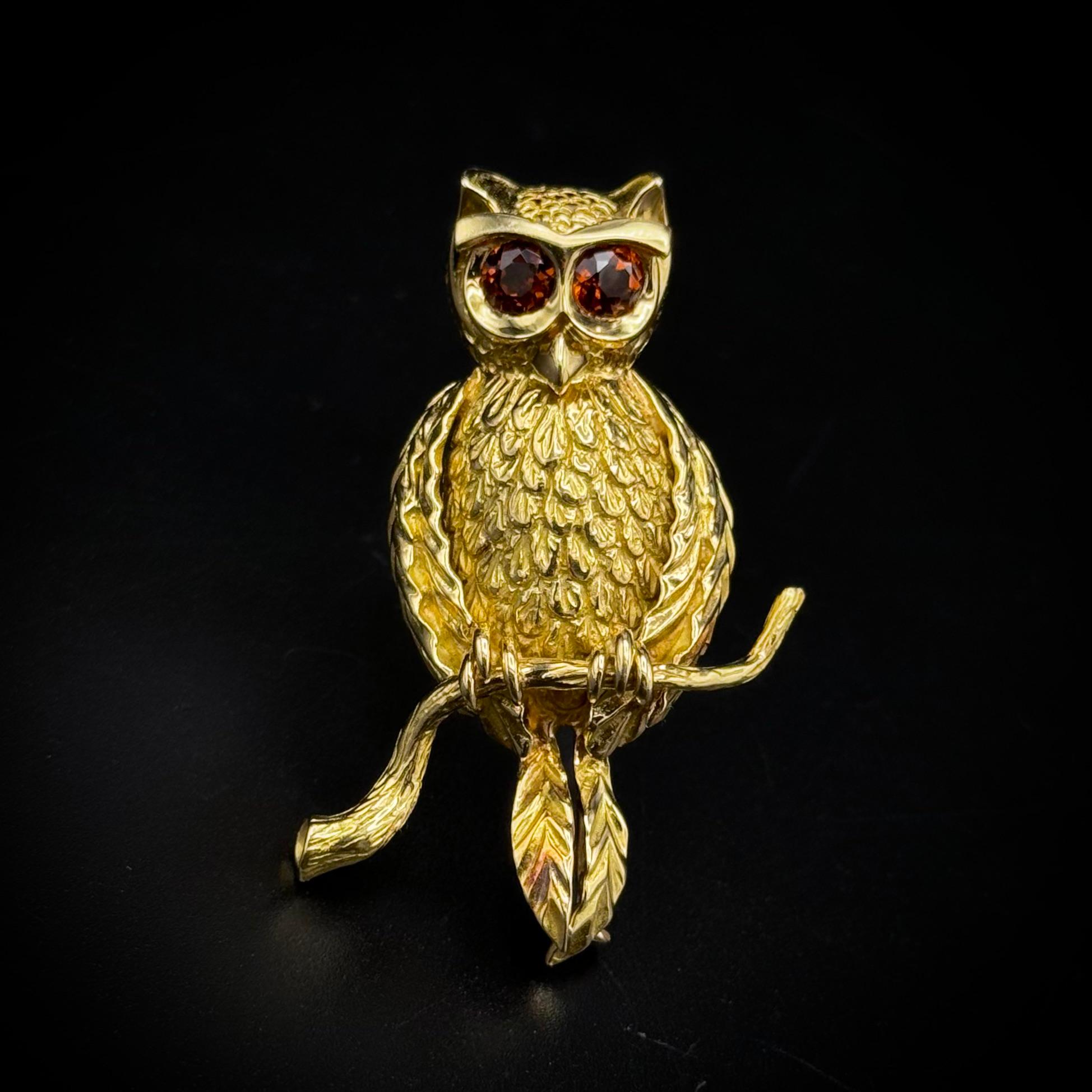 René Kern Hibou Citrine Or jaune 18K Broche Animal Allemagne Milieu du siècle 1960 en vente 8