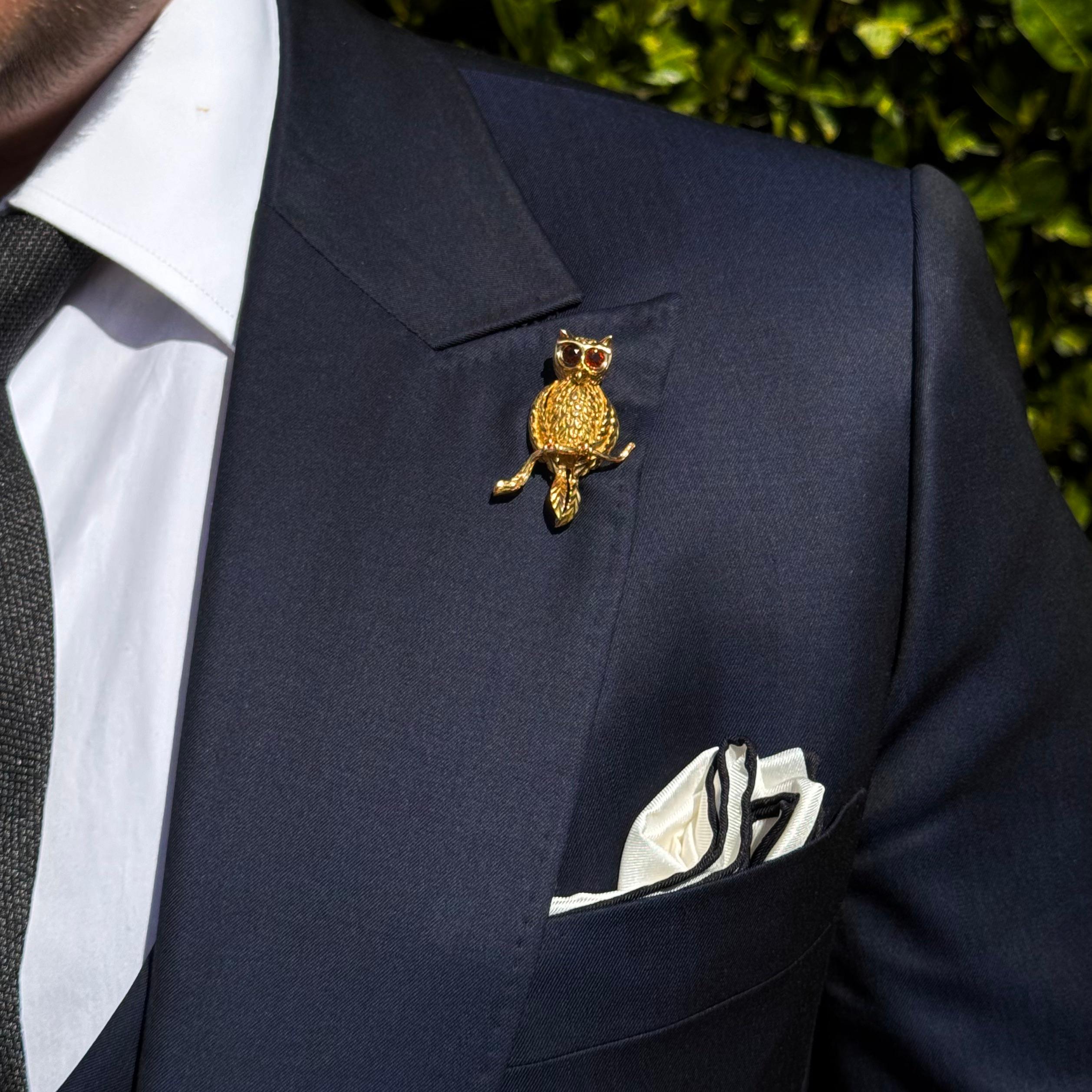 Taille ronde René Kern Hibou Citrine Or jaune 18K Broche Animal Allemagne Milieu du siècle 1960 en vente