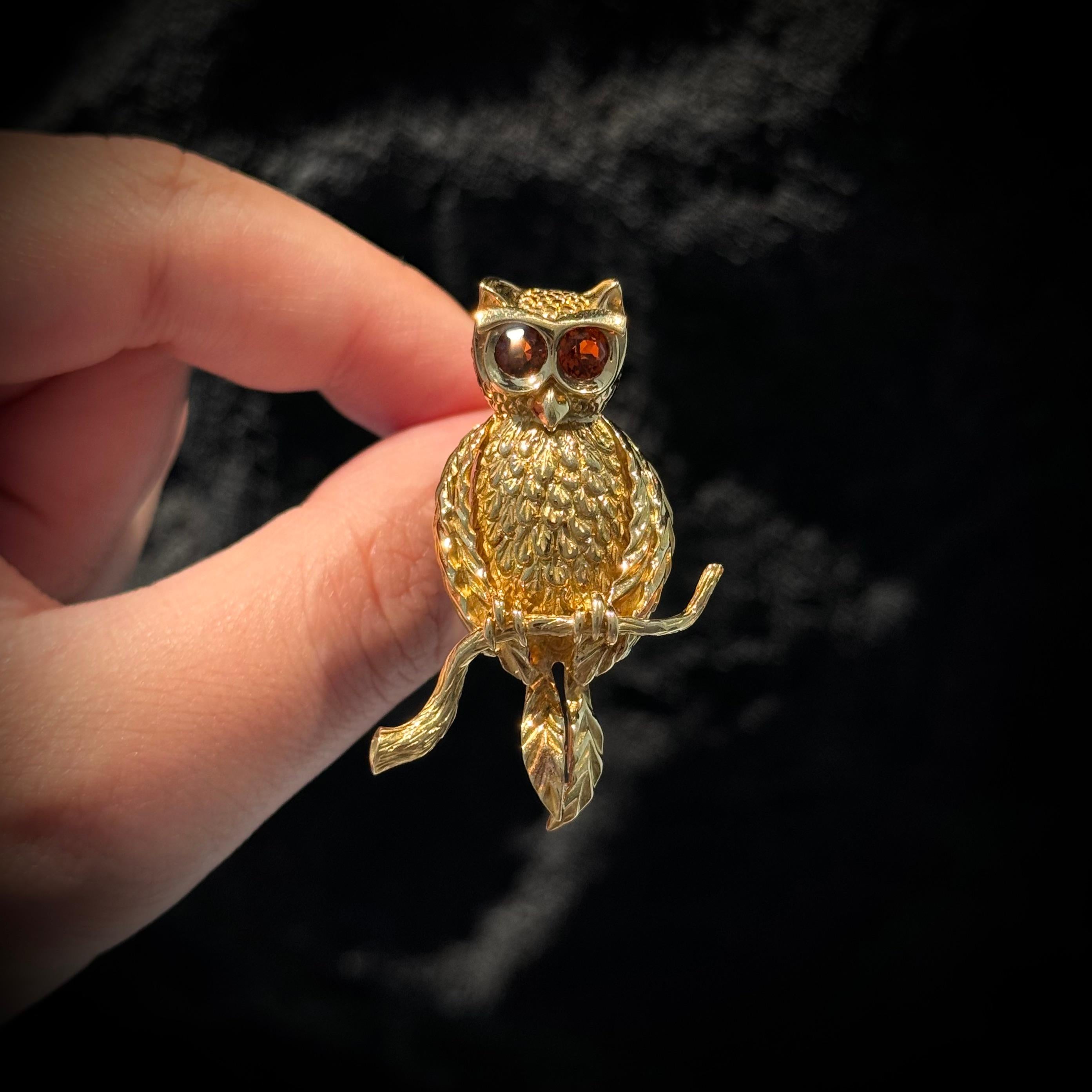 René Kern Hibou Citrine Or jaune 18K Broche Animal Allemagne Milieu du siècle 1960 en vente 1