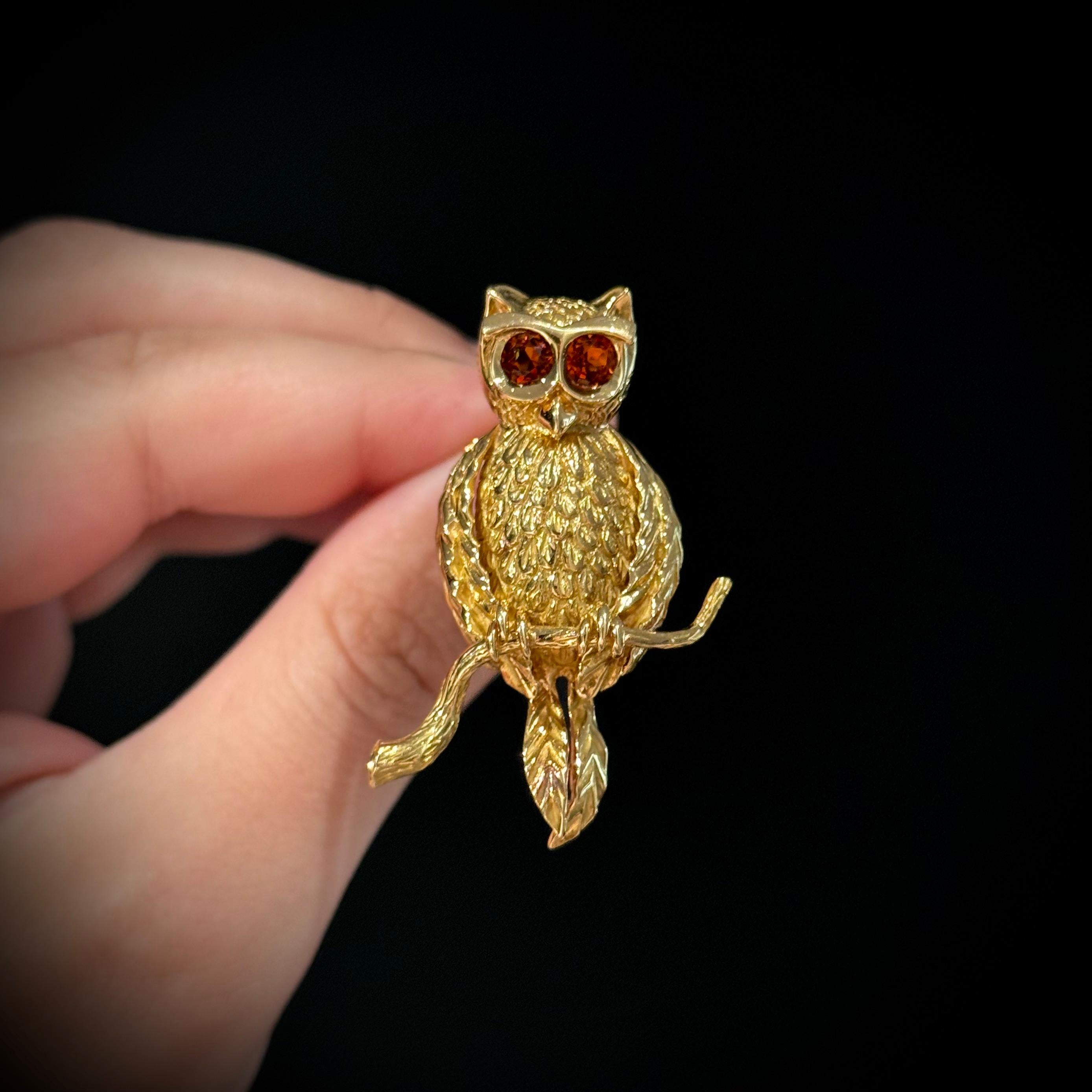 René Kern Hibou Citrine Or jaune 18K Broche Animal Allemagne Milieu du siècle 1960 en vente 2