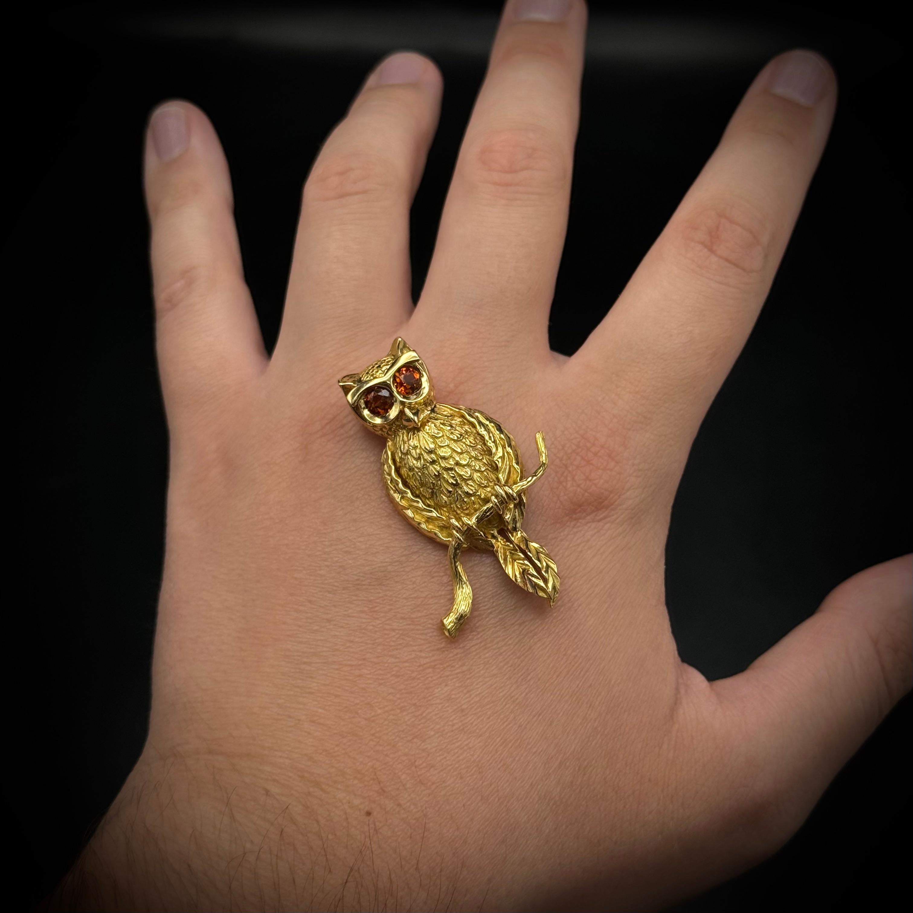 René Kern Hibou Citrine Or jaune 18K Broche Animal Allemagne Milieu du siècle 1960 en vente 3