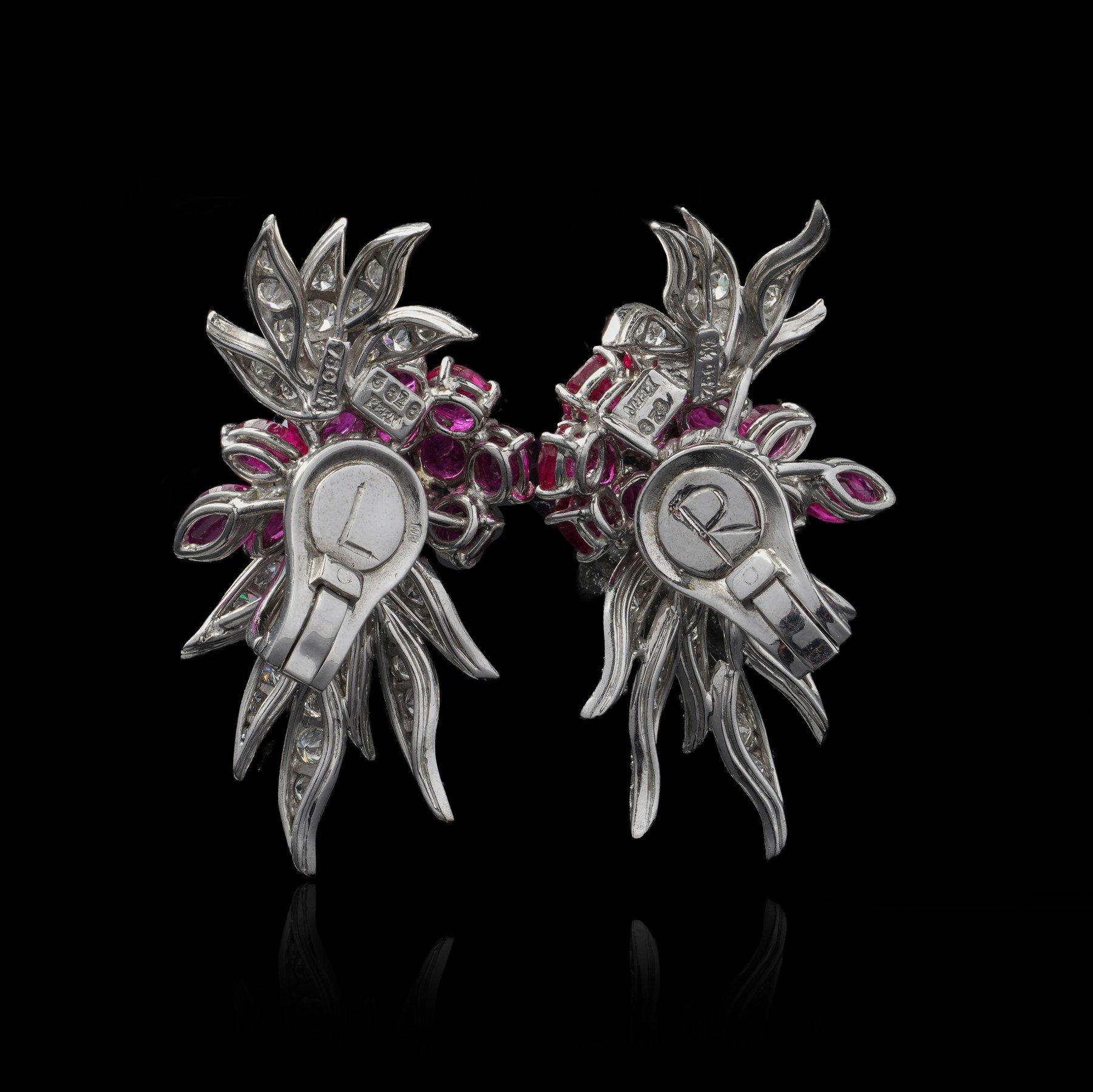 René Kern Platino 7.35 ct. Rubí y 2,20 ct. Pendientes de clip con diamantes, circa 1950 en venta 2