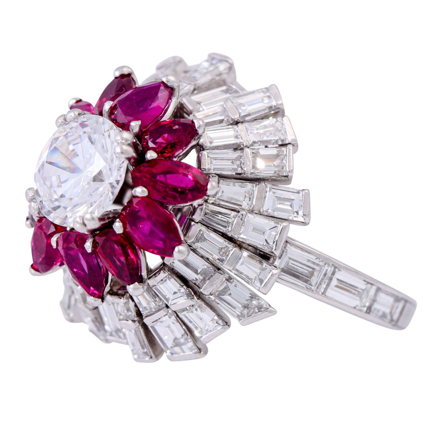 Marquise Cut René Kern Ring with Rubies and Diamonds Totaling Approximately 3.9 Carat For Sale