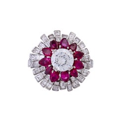 René Kern Ring with Rubies and Diamonds Totaling Approximately 3.9 Carat