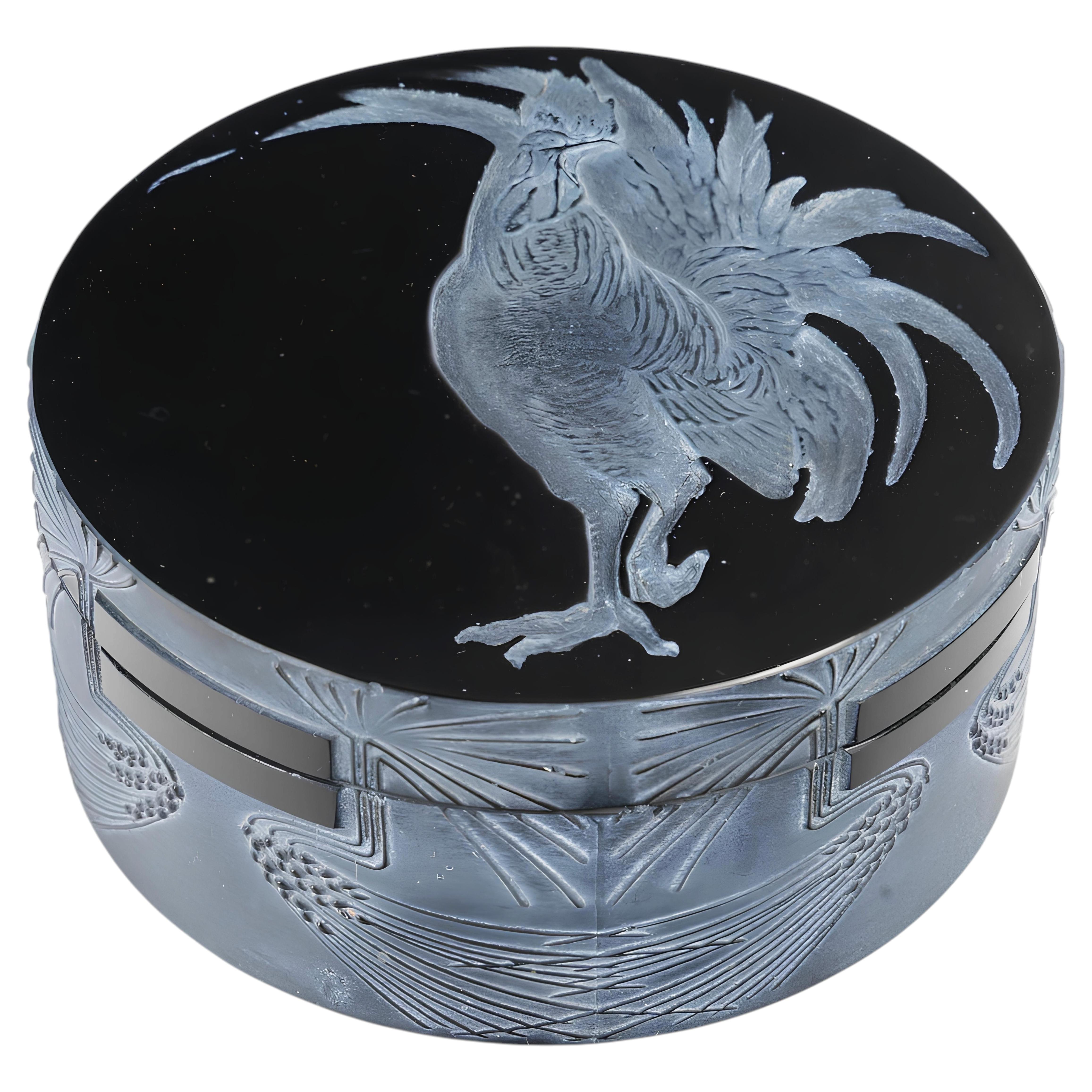 René Lalique (1860-1945) Rarissima scatola di vetro nero "Coq", 1910