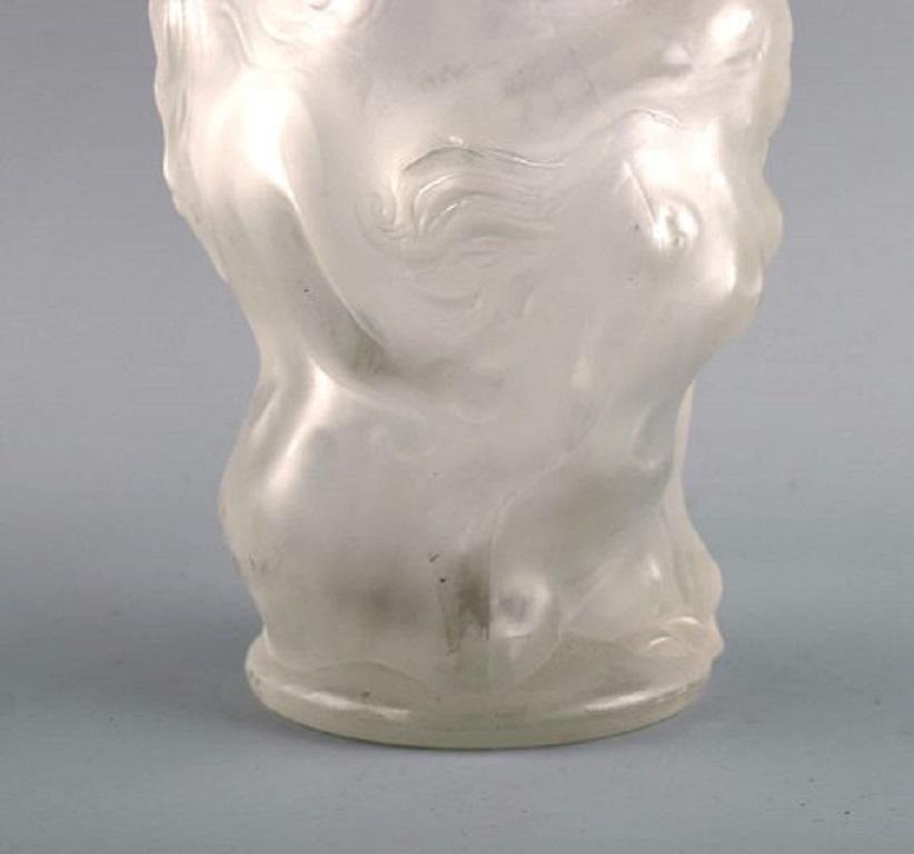 French René Lalique, France, Art Glass Vase with Femele Figures in Relief