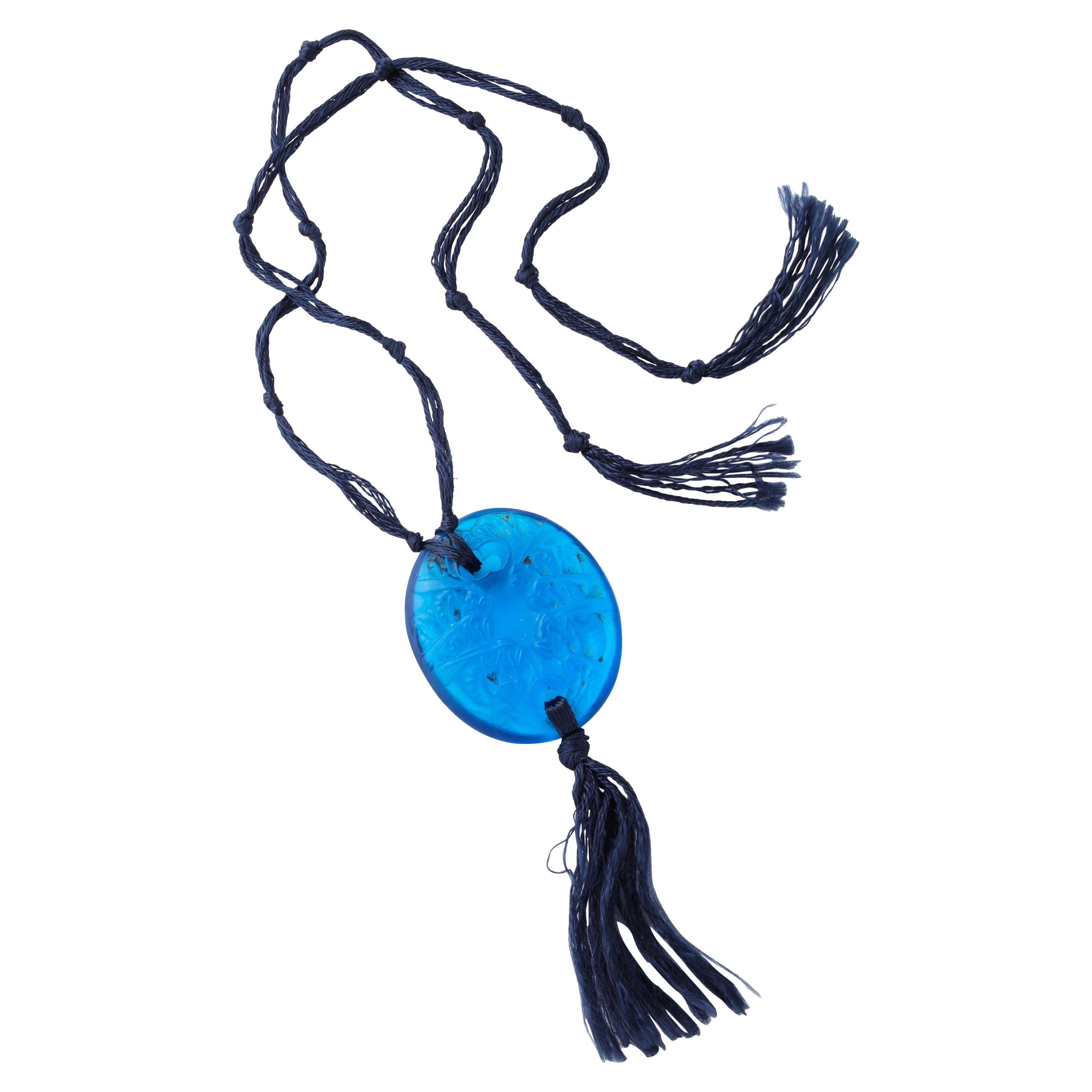 René Lalique 1920 Electric Blue Glass Wasps Pendant