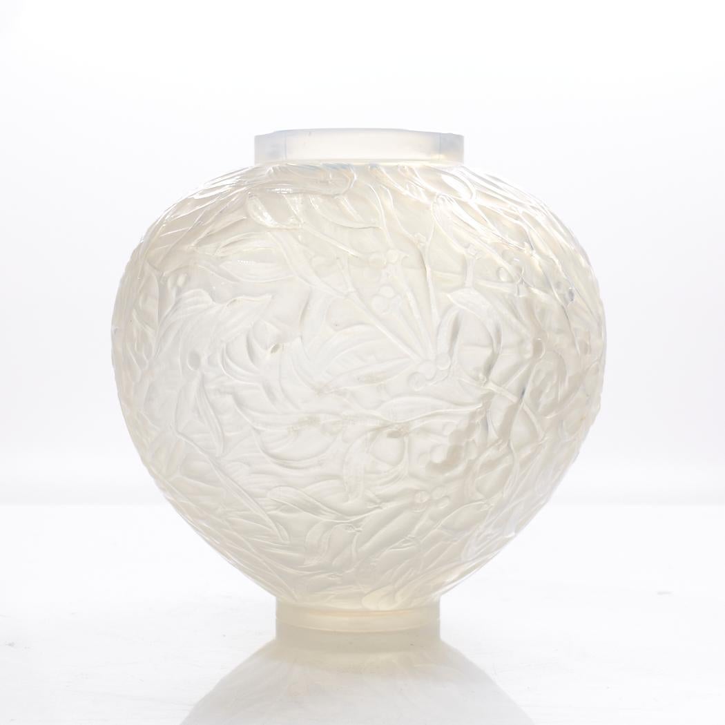 Art Deco René Lalique 1920s Gui Frosted Glass Vase For Sale