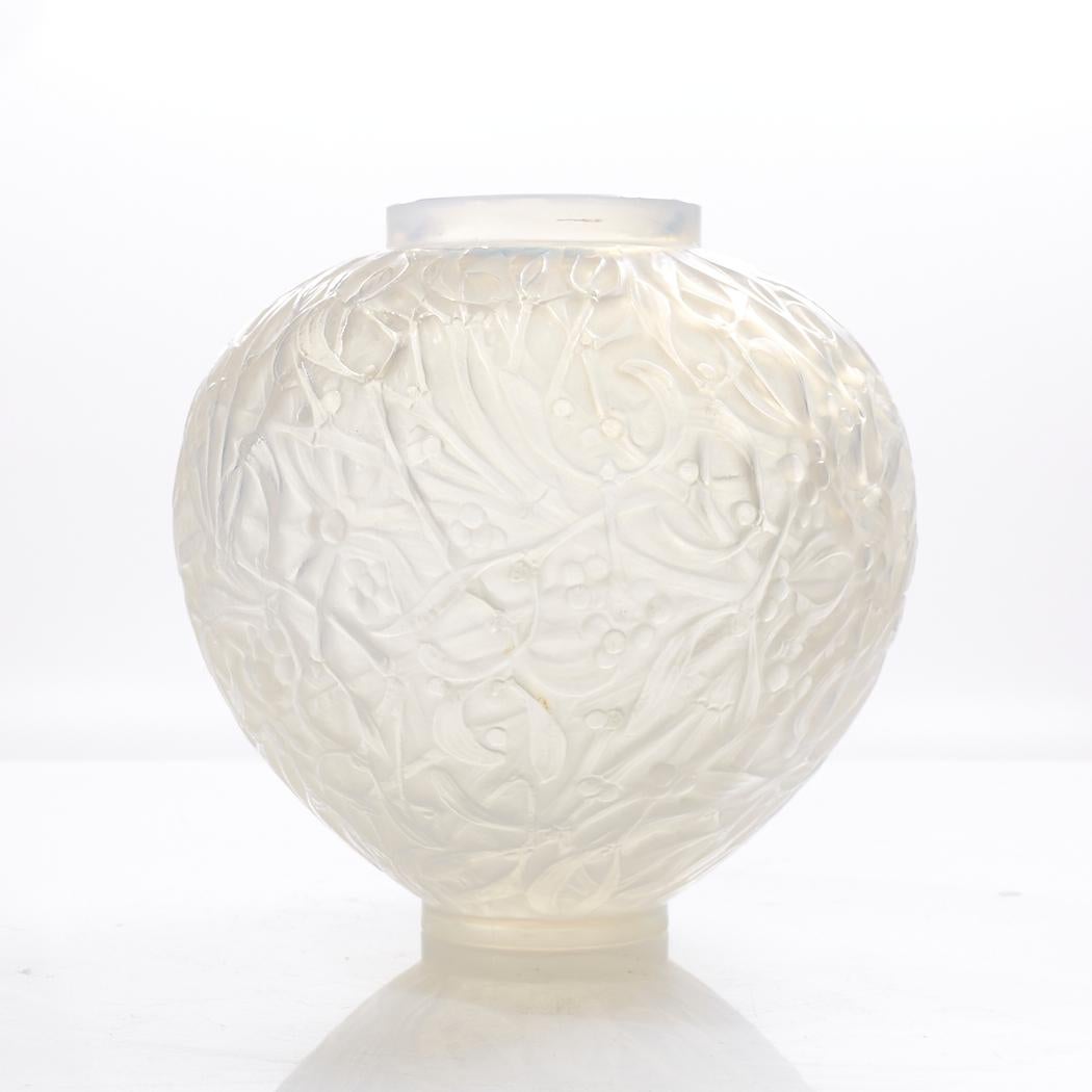 French René Lalique 1920s Gui Frosted Glass Vase For Sale