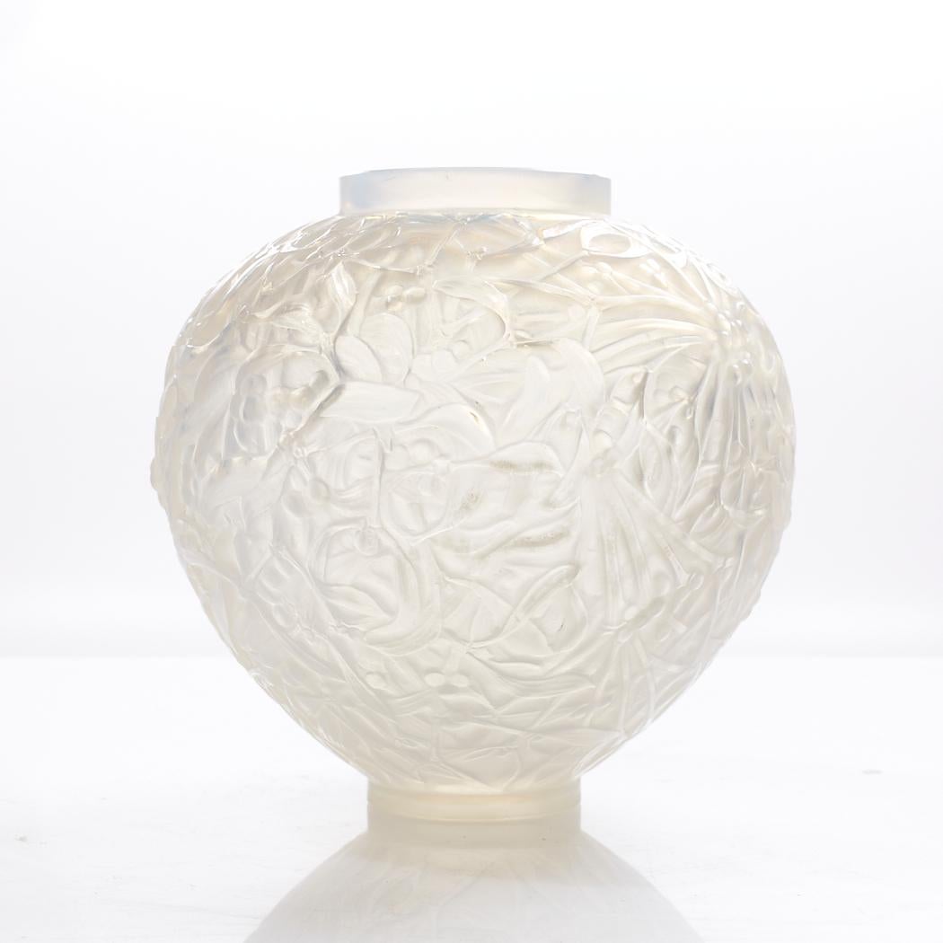 Early 20th Century René Lalique 1920s Gui Frosted Glass Vase For Sale