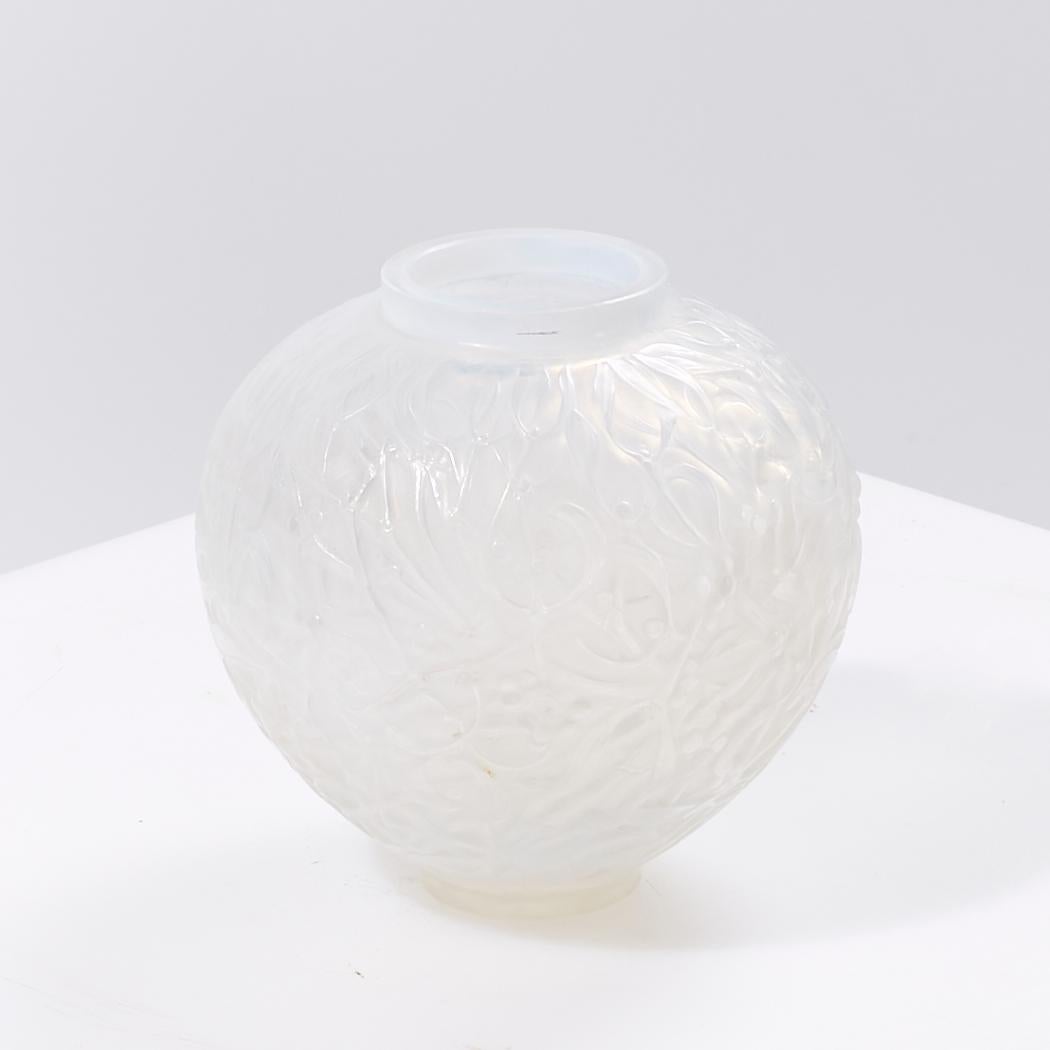 Crystal René Lalique 1920s Gui Frosted Glass Vase For Sale