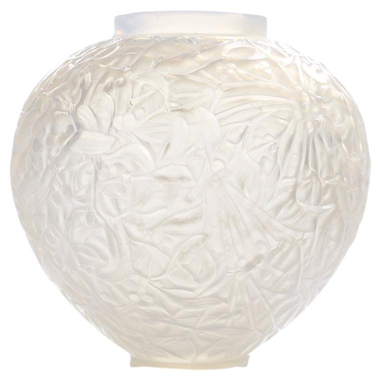 René Lalique 1920s Gui Frosted Glass Vase For Sale