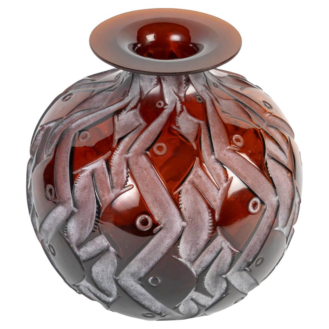 René Lalique, 1928 - “Penthièvre” Amber-Tinted Vase .