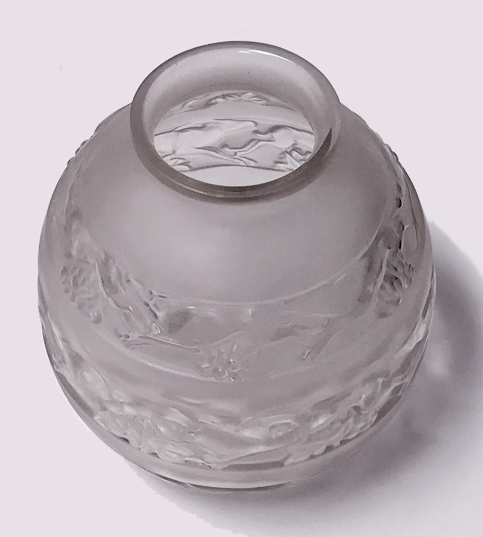 French René Lalique 1930s René Lalique Signed Vase, Soudan Pattern