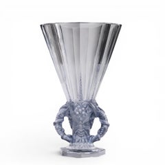 René Lalique 1931 Faune Vase in Clear Crystal with Blue Patina