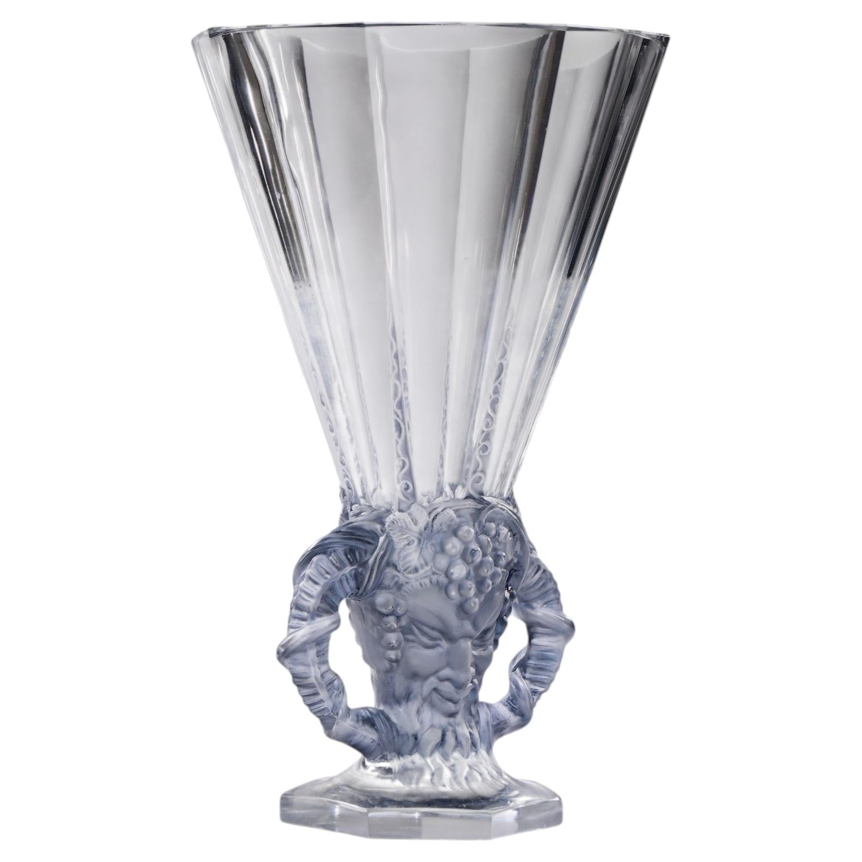 René Lalique 1931 Faune Vase in Clear Crystal with Blue Patina For Sale