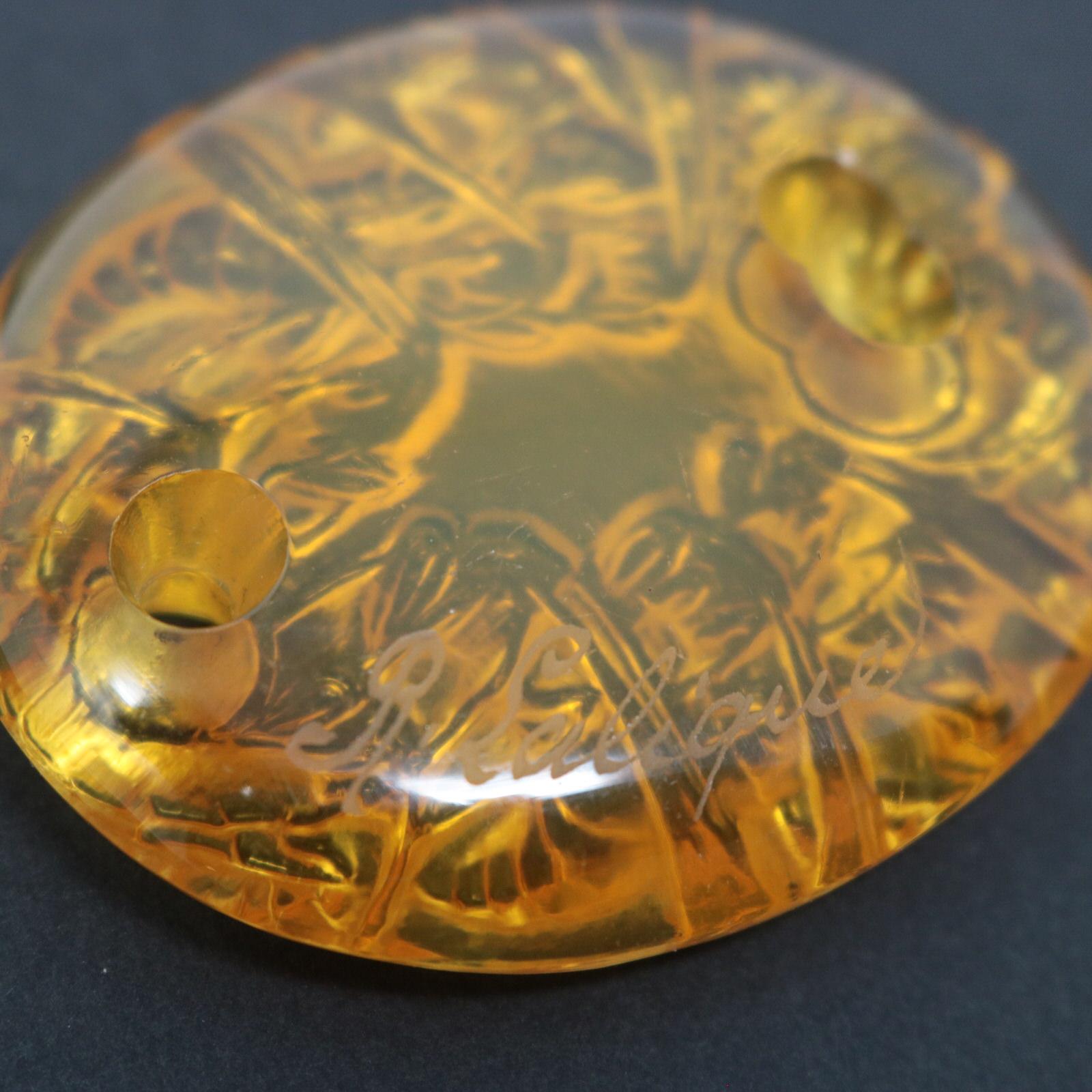 Early 20th Century Rene Lalique Amber Glass Guepes Pendant