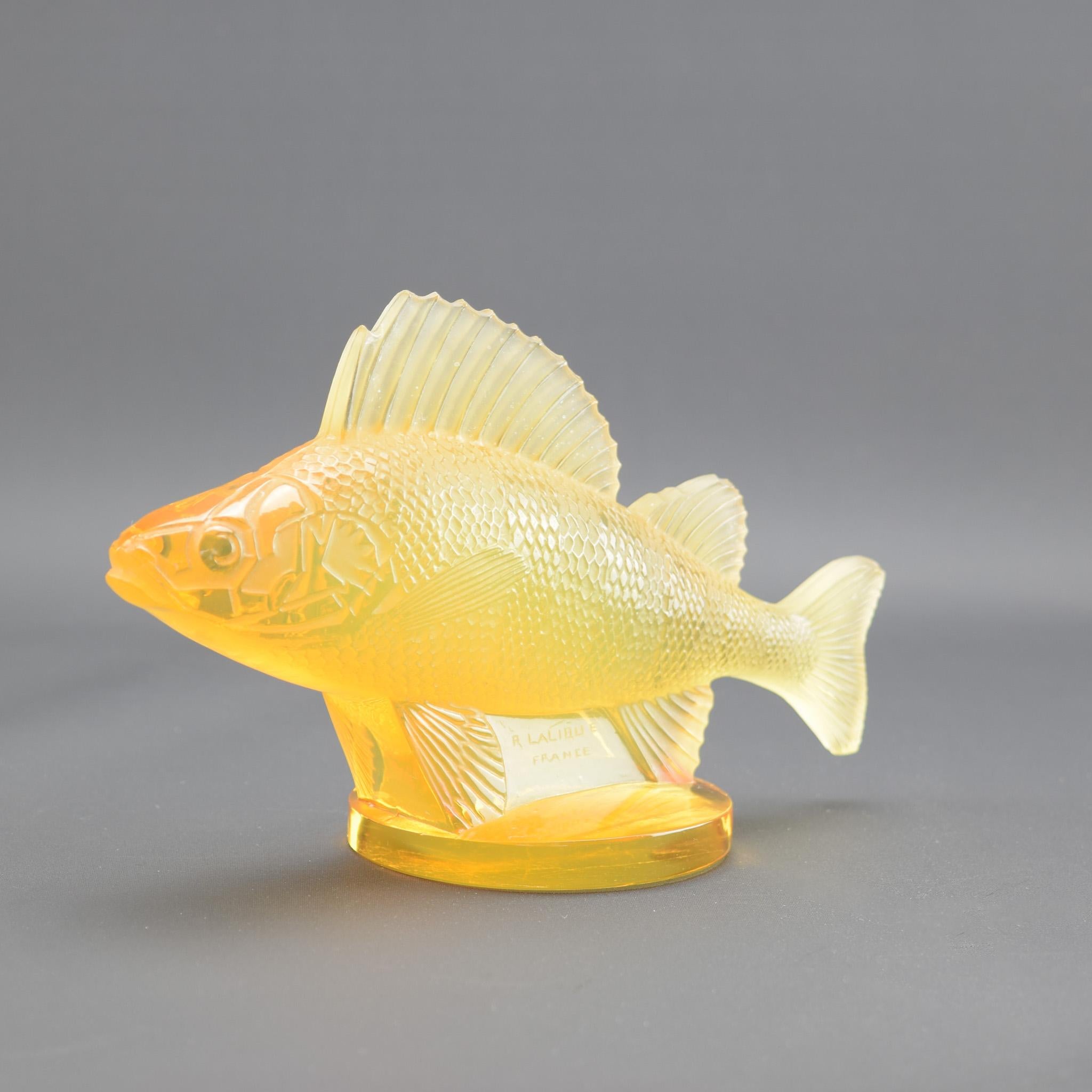 Molded Rene Lalique amber opalescent Perche Car Mascot C1929 For Sale