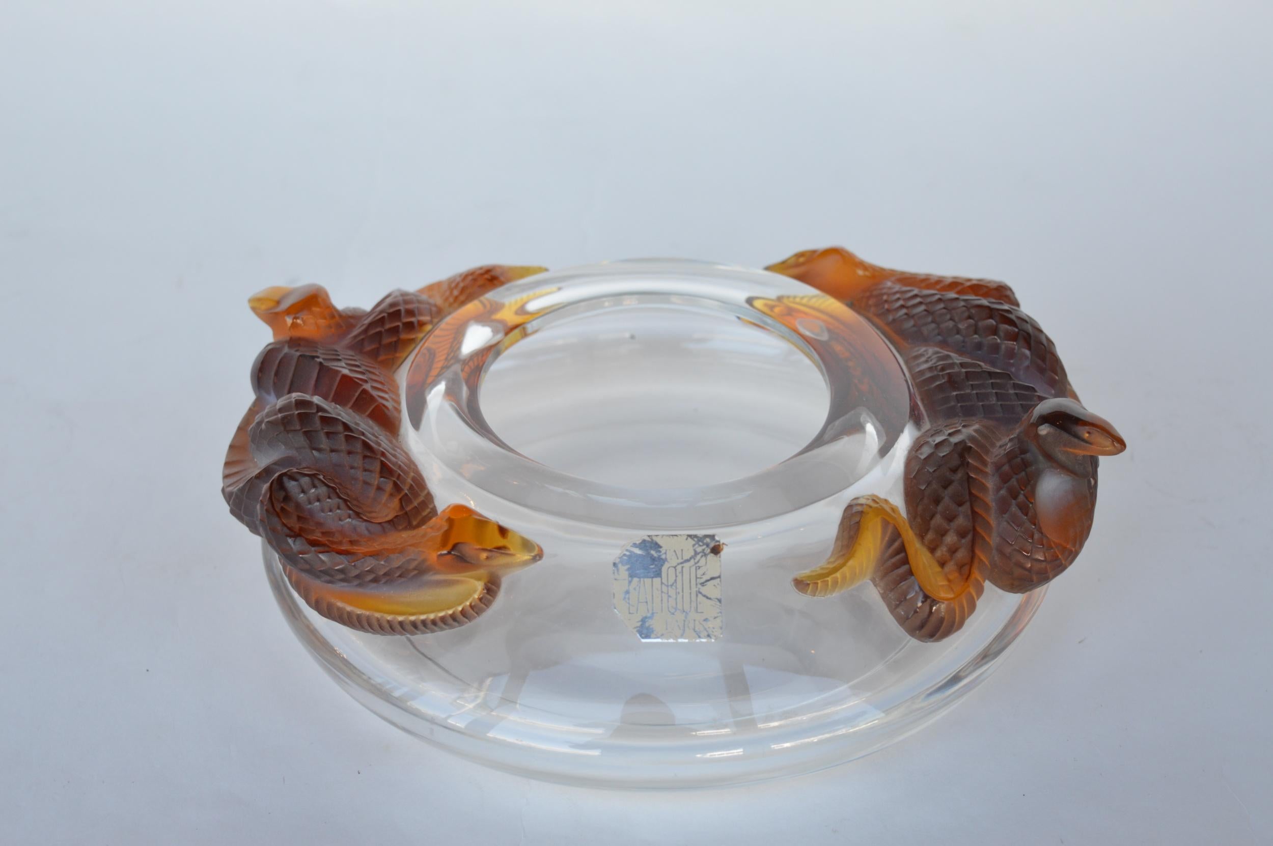 René Lalique Amber Snake Glass Vase In Excellent Condition For Sale In Los Angeles, CA
