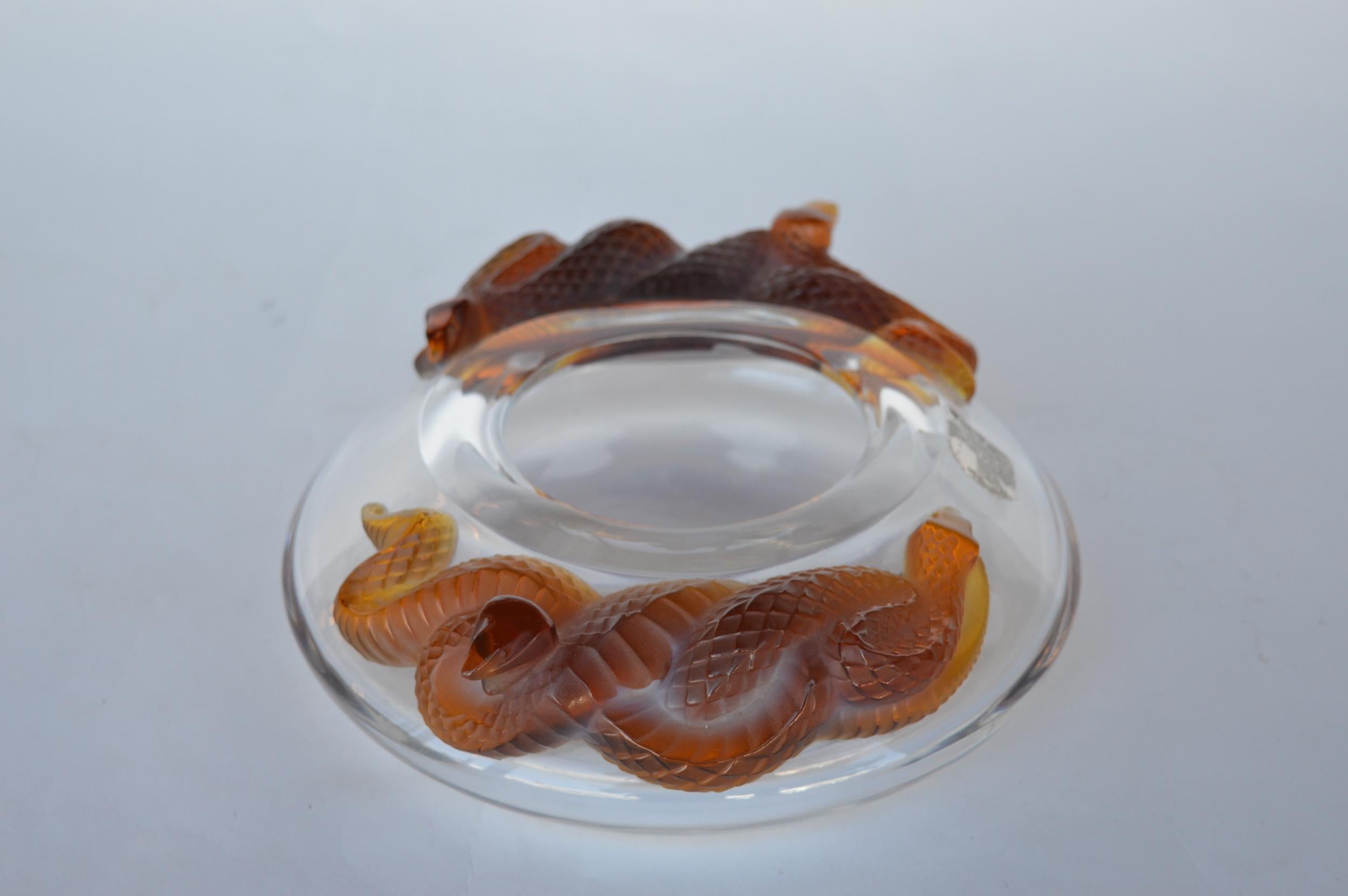 20th Century René Lalique Amber Snake Glass Vase For Sale