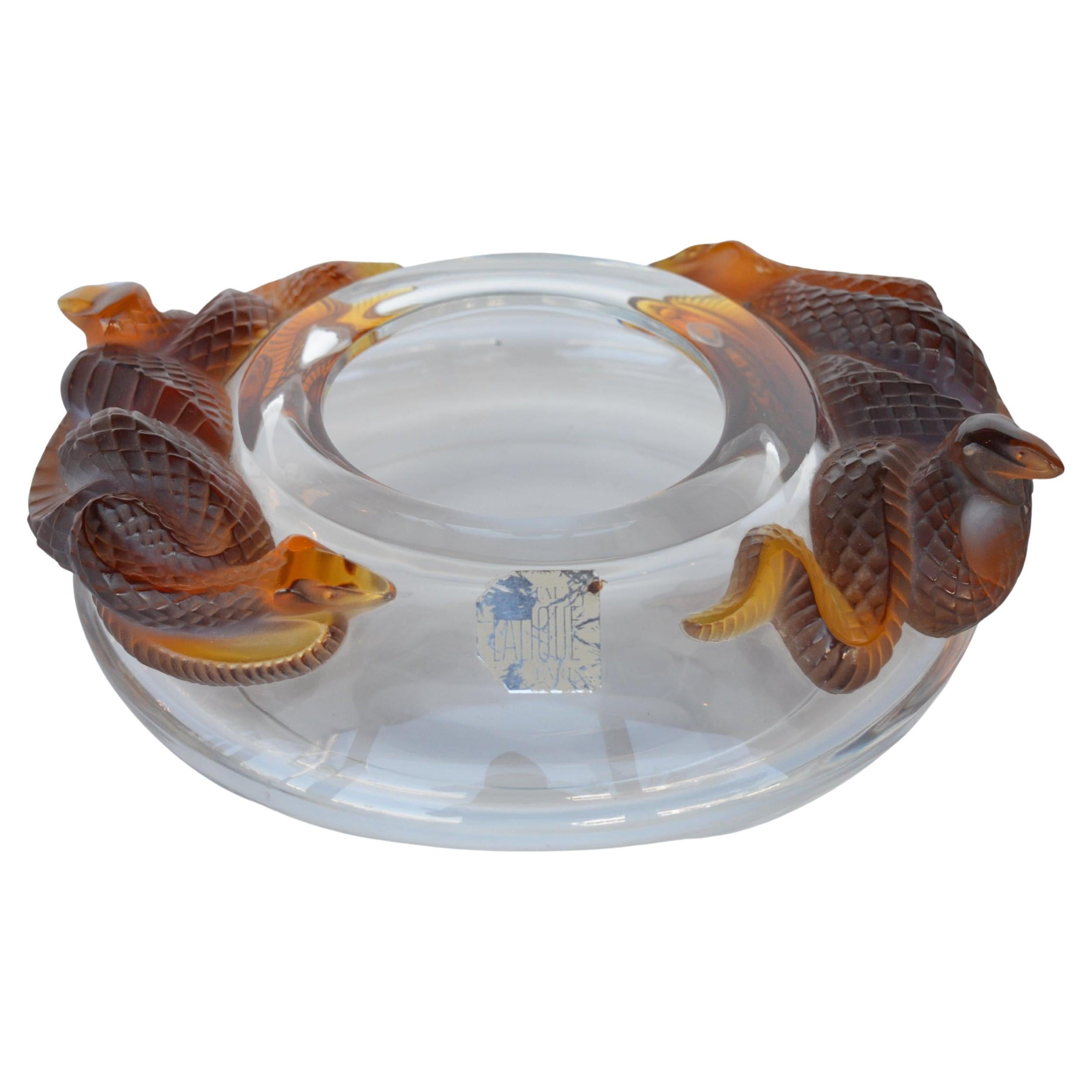 René Lalique Amber Snake Glass Vase For Sale