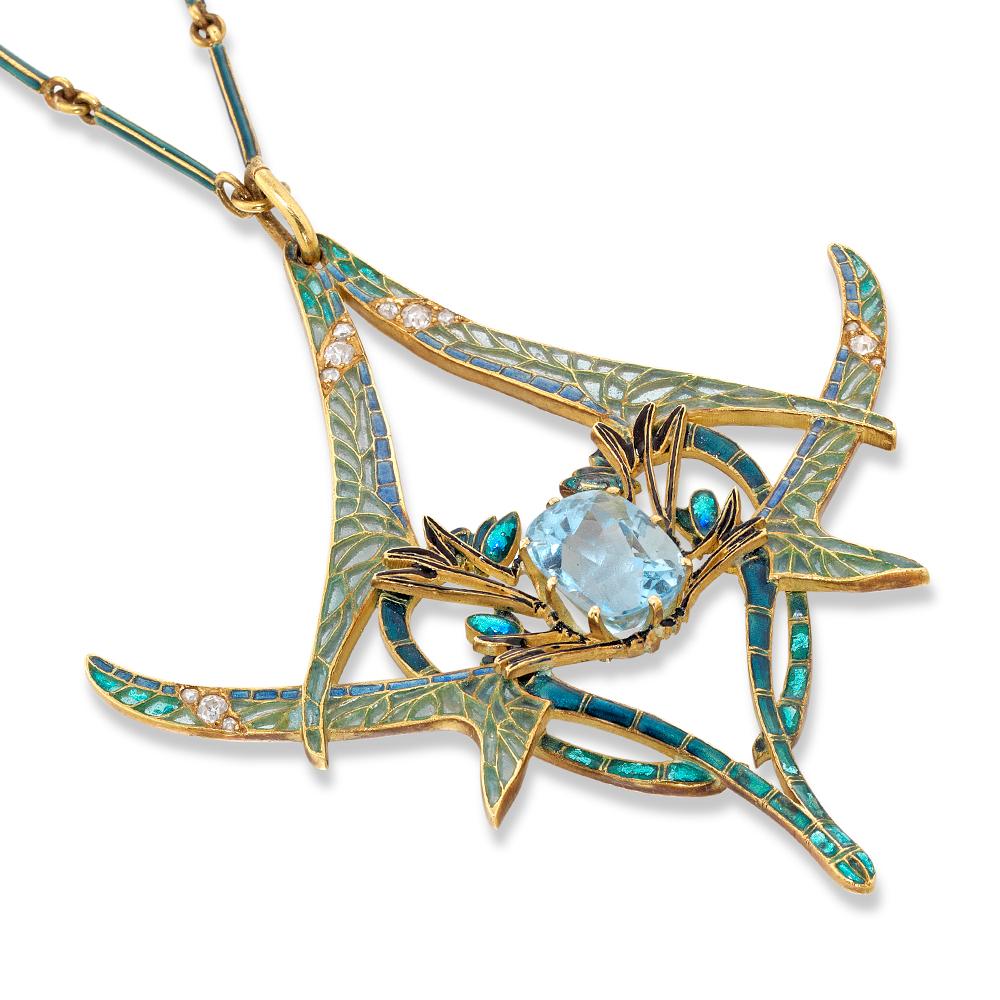 Art Nouveau Rene Lalique Aquamarine Dragonfly Pendant