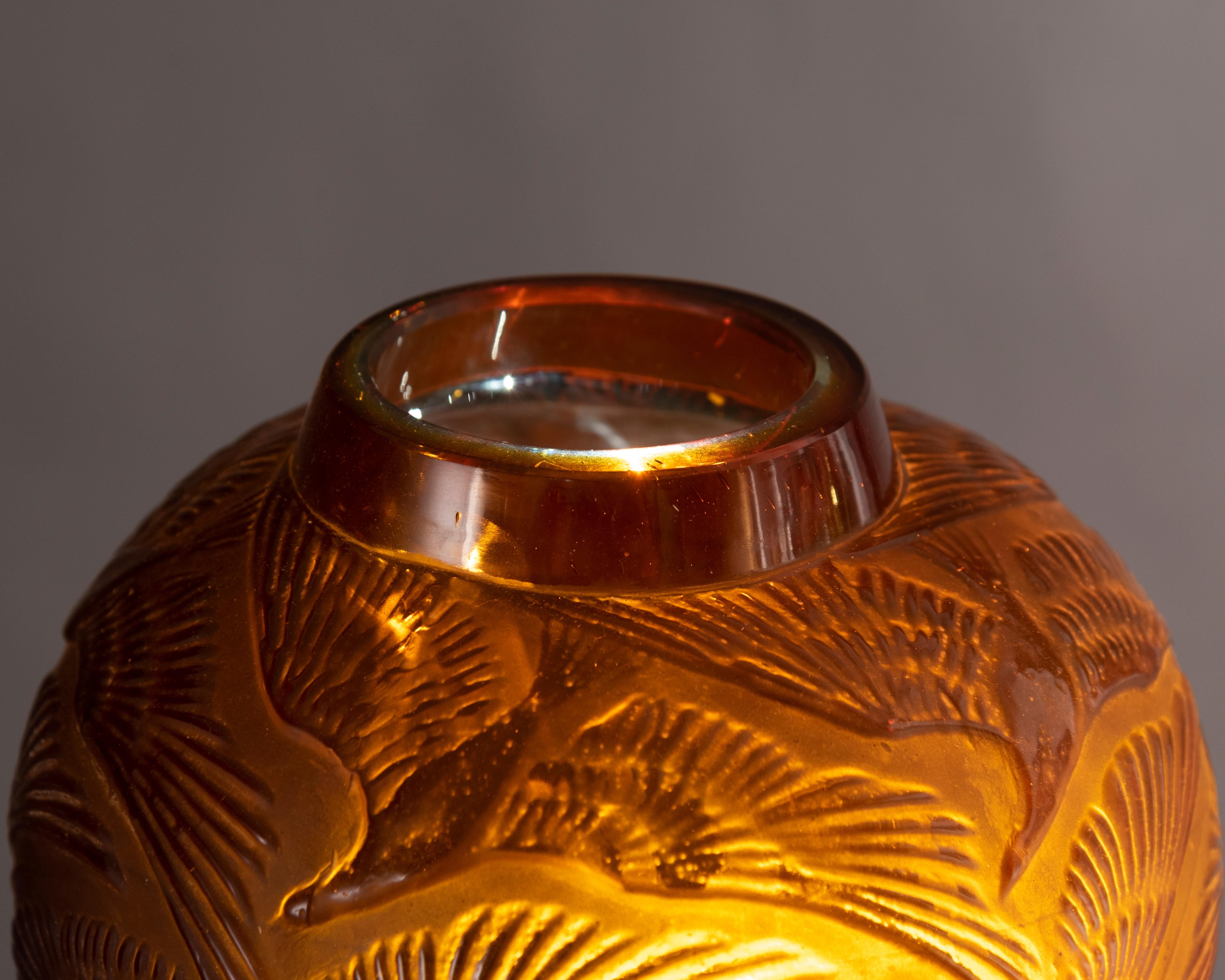 Lalique Signed 'Archers' Amber Glass Vase 3