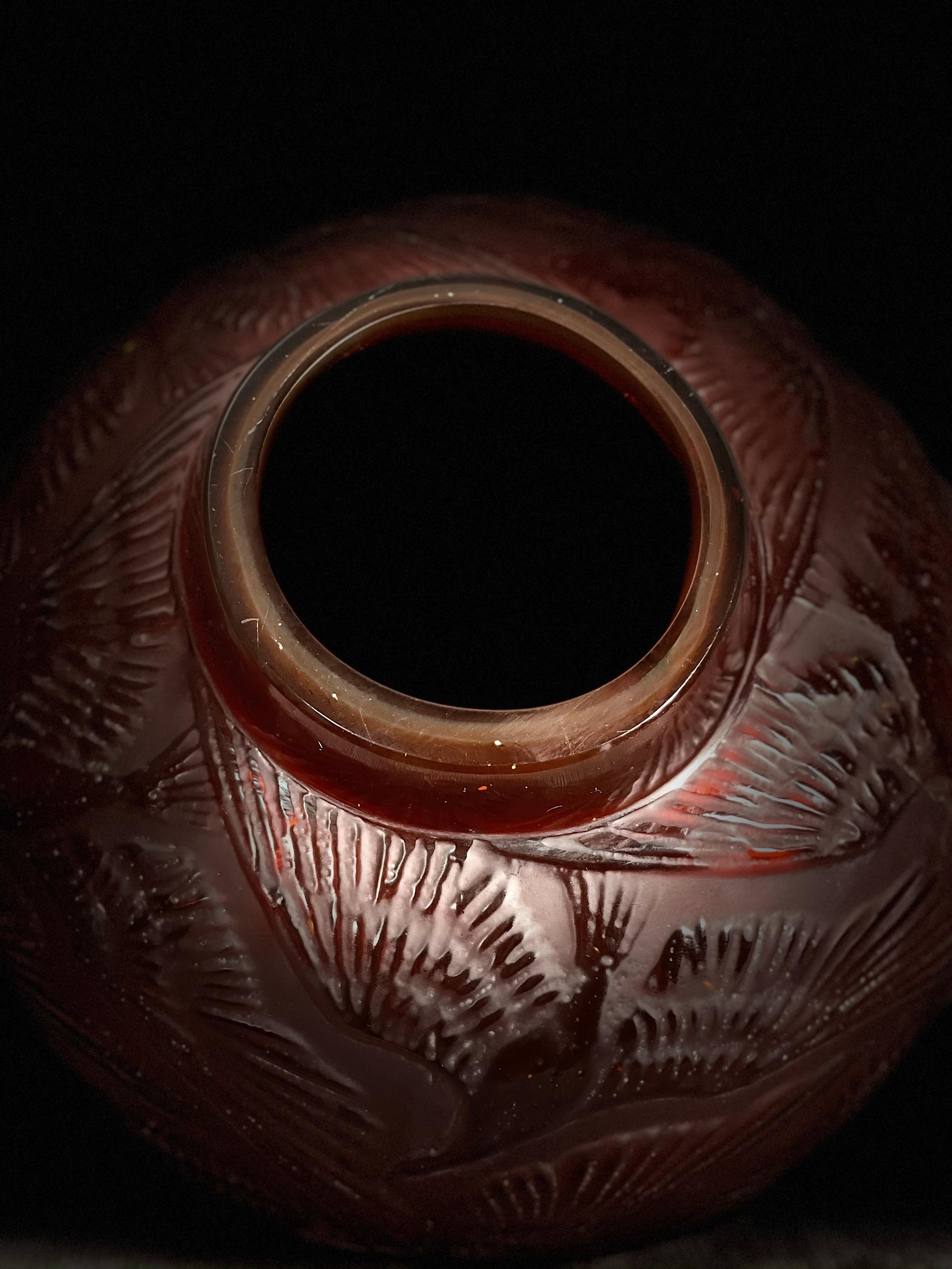 Molded Lalique Signed 'Archers' Amber Glass Vase