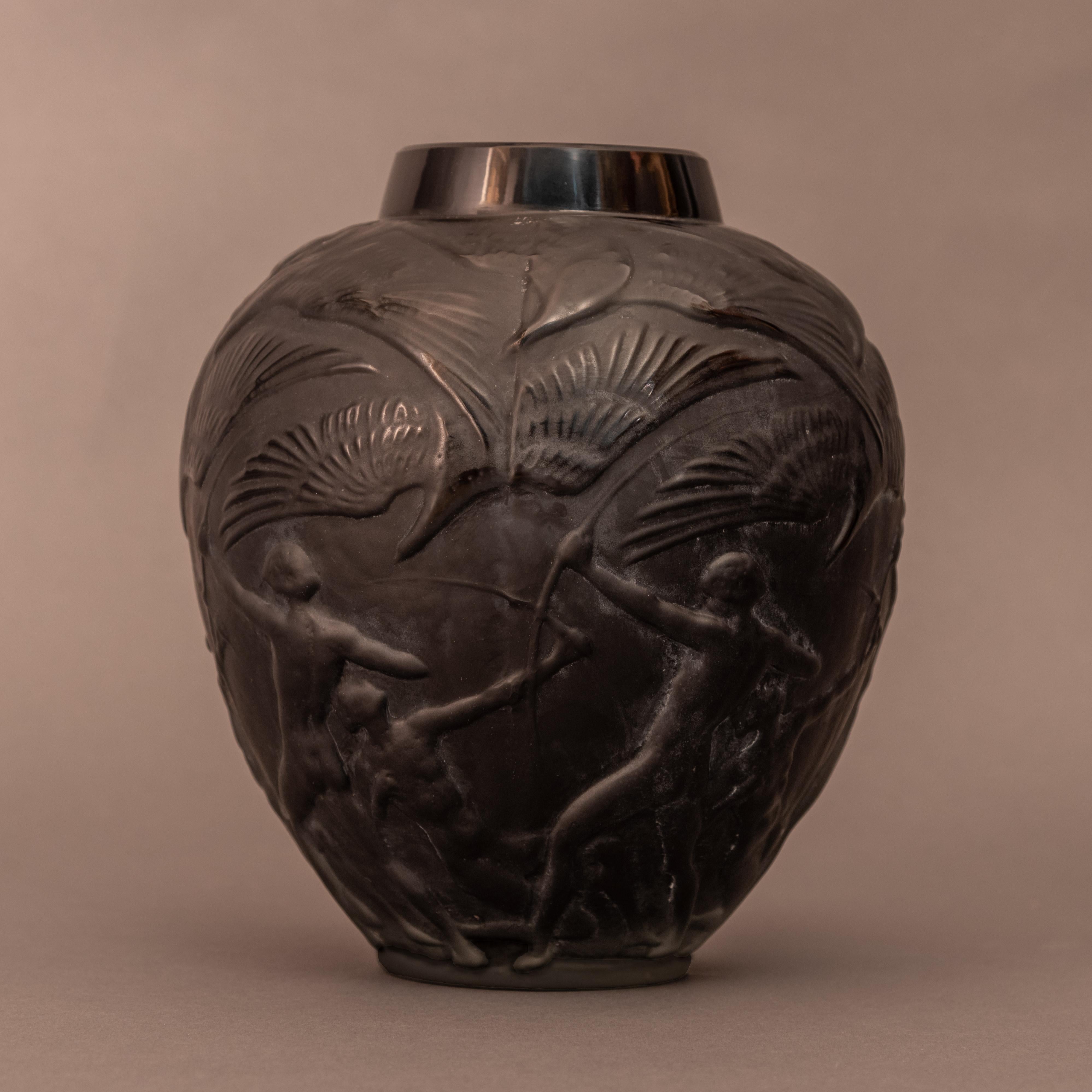 French Lalique Archers Signed Vase Art Nouveau