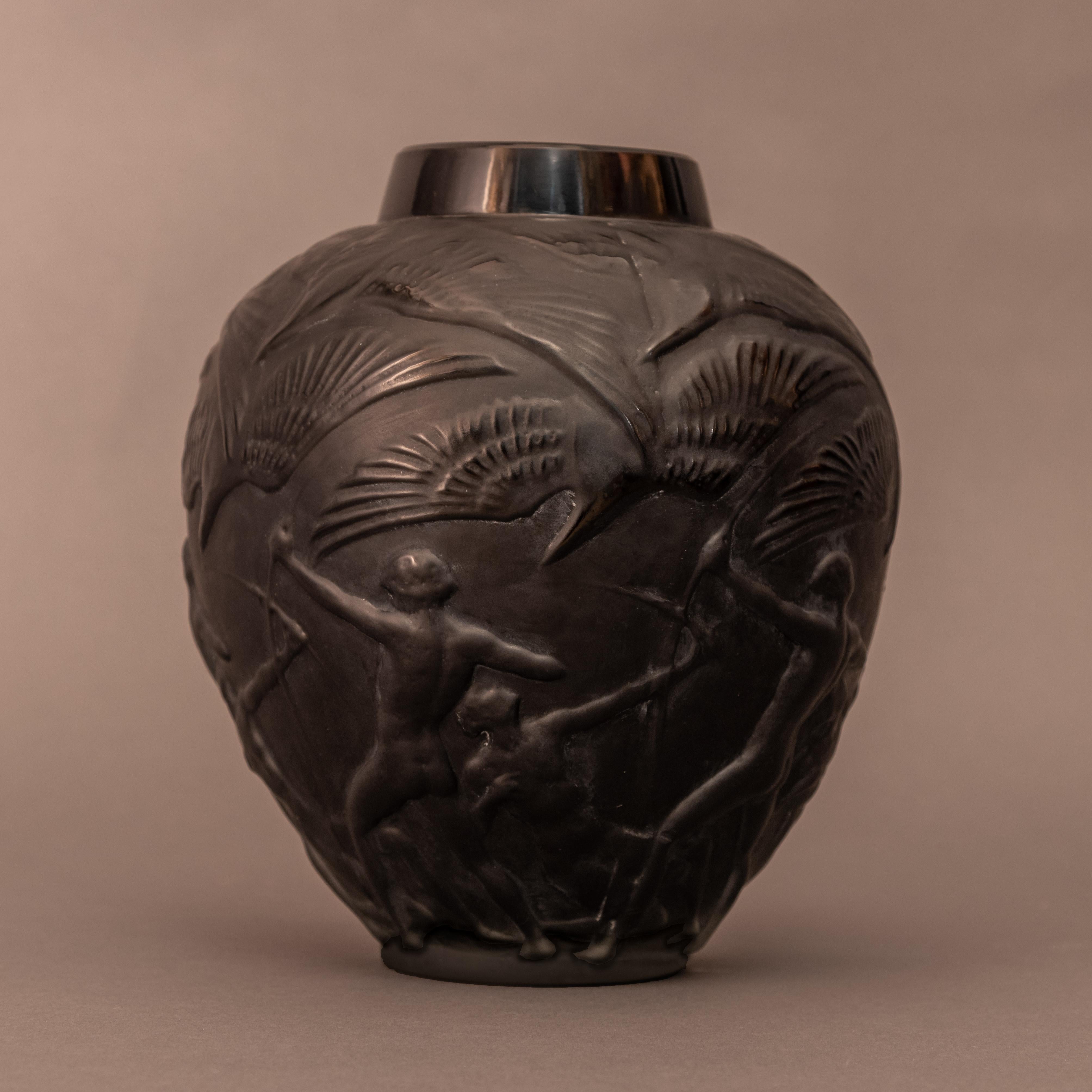 Molded Lalique Archers Signed Vase Art Nouveau