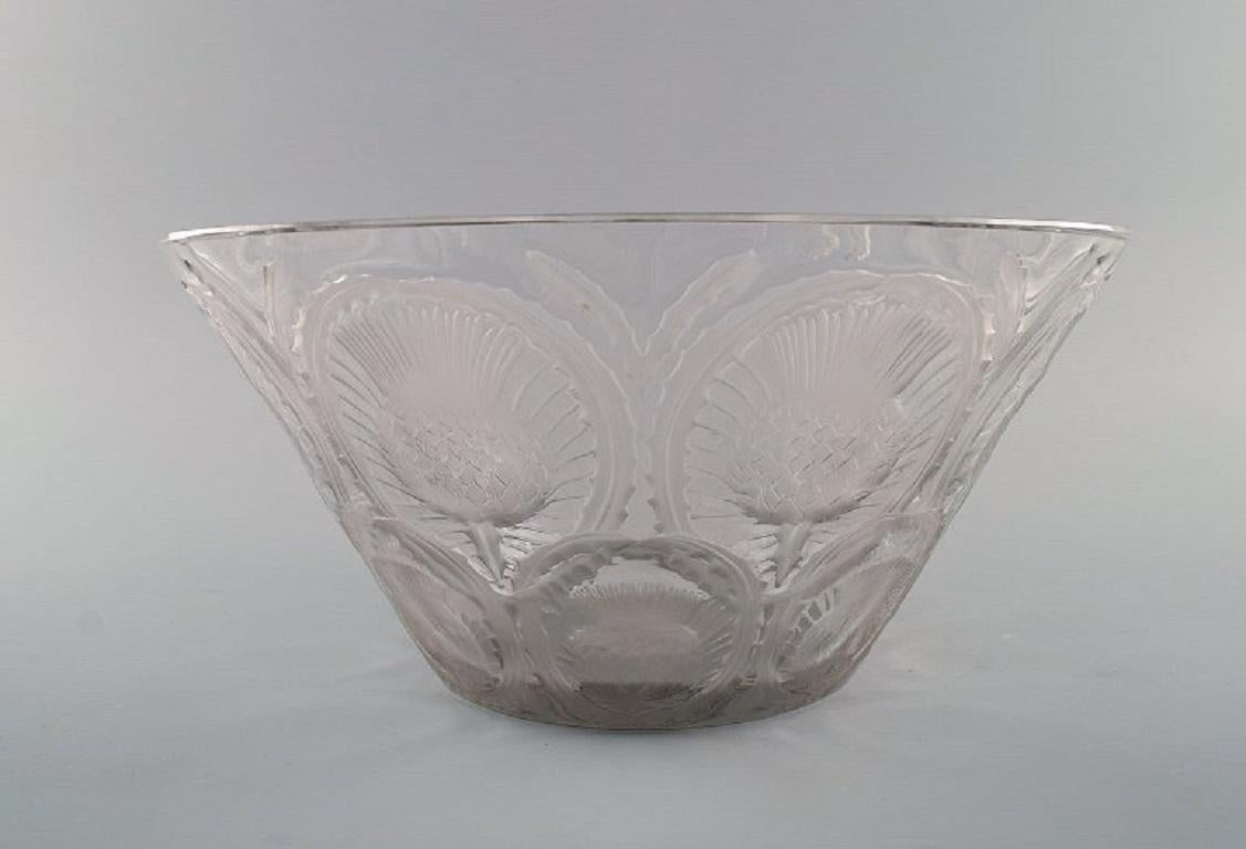 René Lalique Art Deco Bowl in Clear Mouth Blown Art Glass with Incised Flowers 1