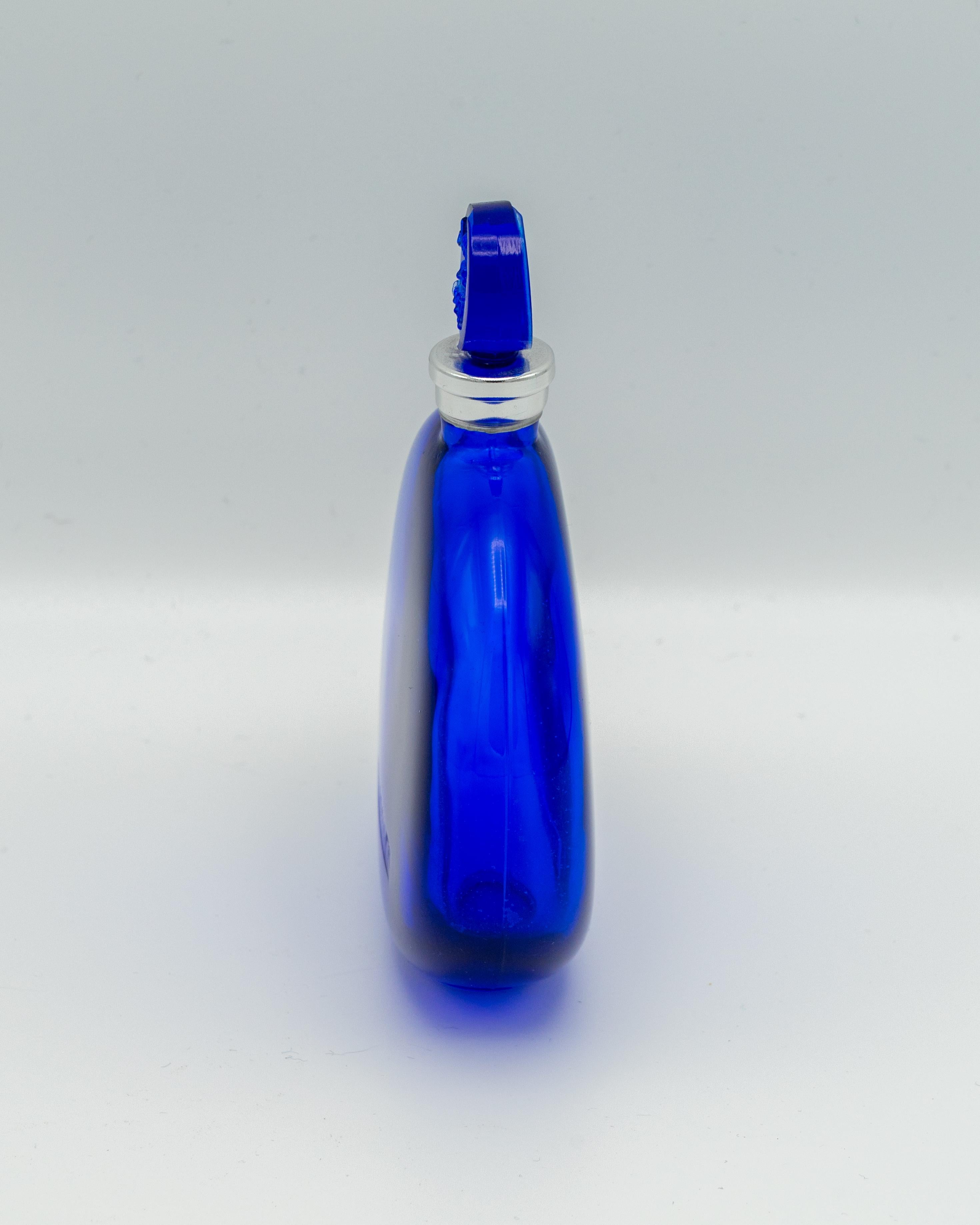 Art Déco René Lalique Art Deco Bottiglia di profumo blu cobalto per Worth 