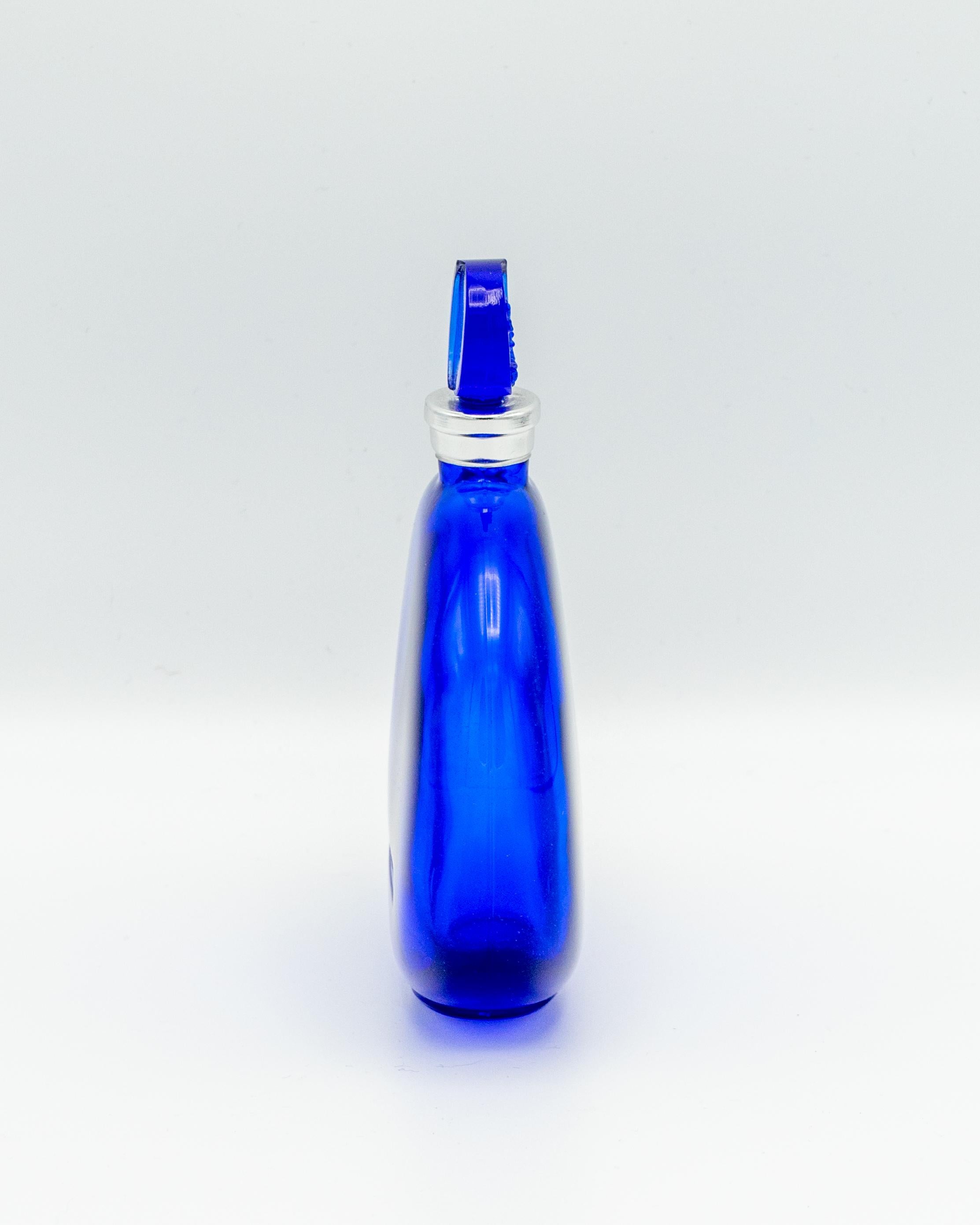 Realizzato con acquaforte René Lalique Art Deco Bottiglia di profumo blu cobalto per Worth 