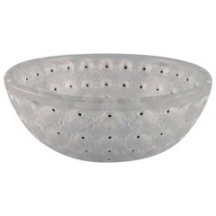 René Lalique Art Deco Nemours bowl in frosted art glass modelled with flowers.