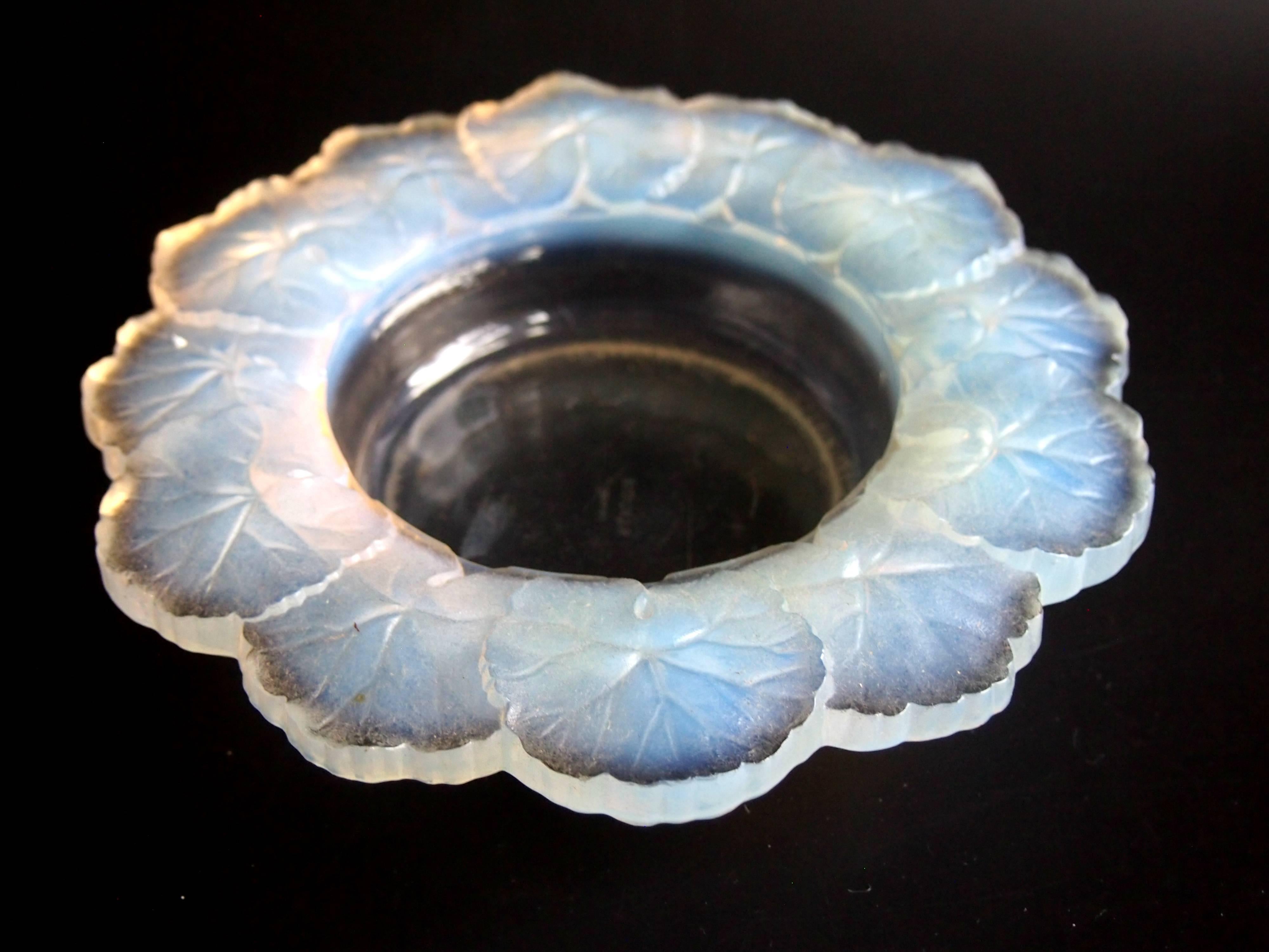 Art Glass Rene Lalique French Art Deco Opal Glass Honfleur Bowl For Sale