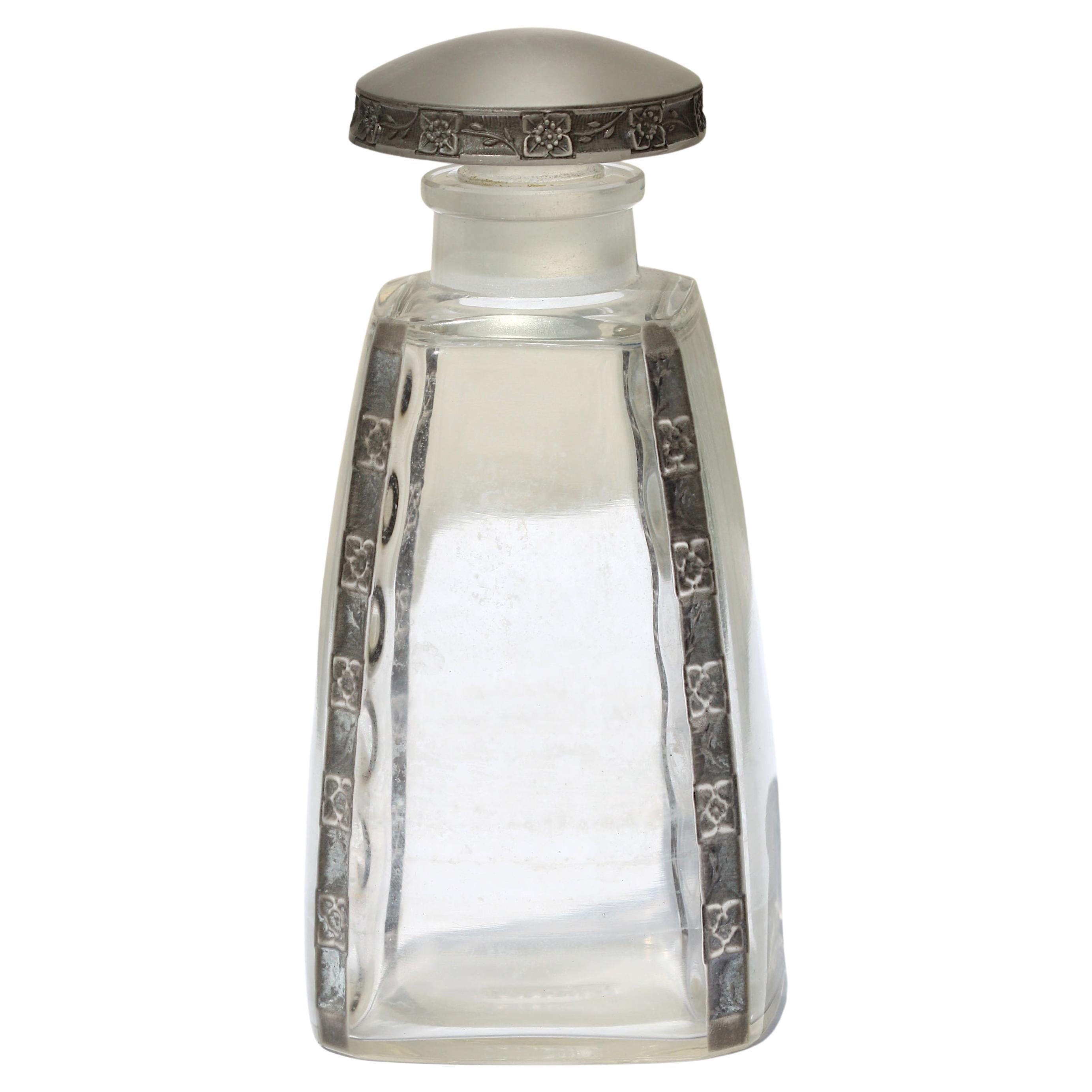 Rene Lalique Art Deco R. Lalique Molded Glass Fleurettes Perfume Bottle For Sale