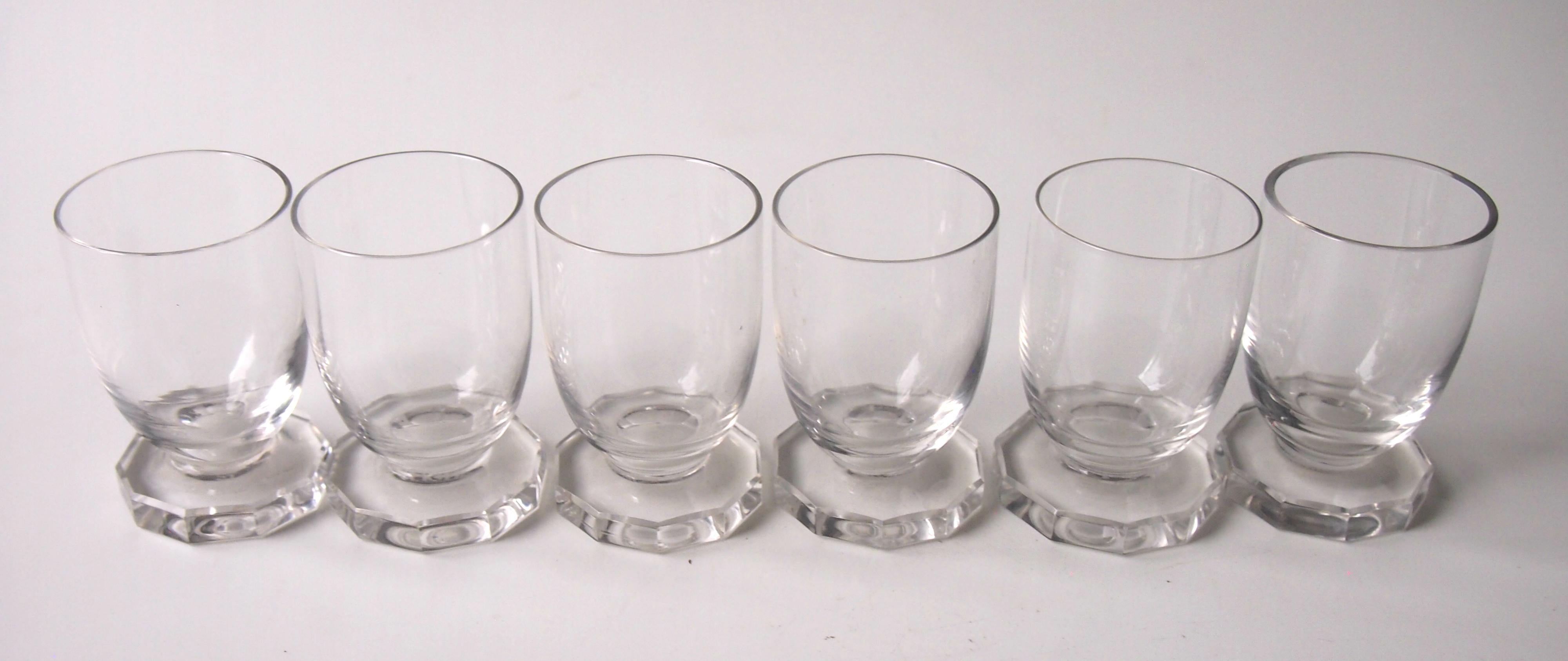 A set of six tiny René Lalique highly Art Deco Lille pattern liqueur glasses. All signed 'R Lalique France' (see last Picture) c 1938. Ref: Marcilhac p856 n:5406

The Lille pattern was made briefly after the war, but these are rare pre-war