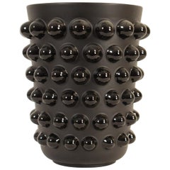 René Lalique Art Decò Style Black Glass Vase "Mossi", 20th Century
