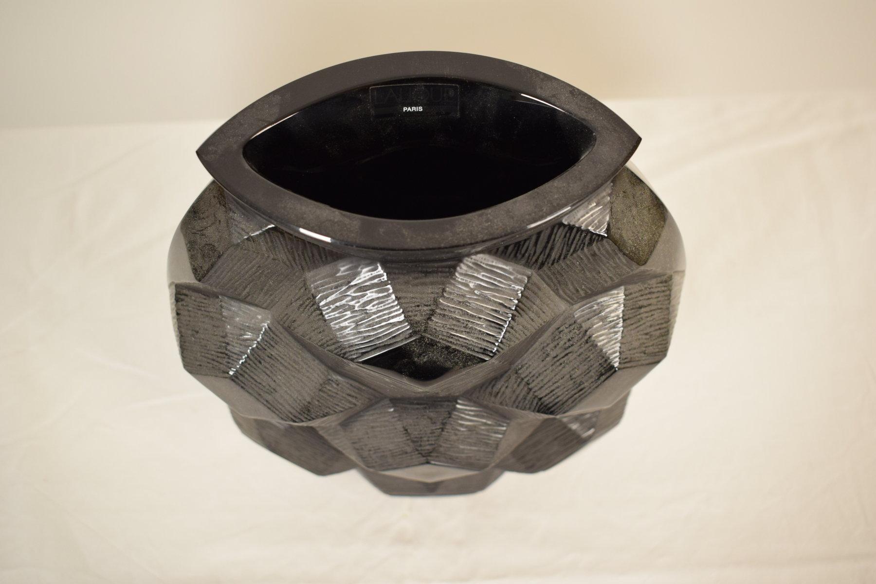 Art Deco 21th Century, French Black Glass Vase Tortue by Lalique