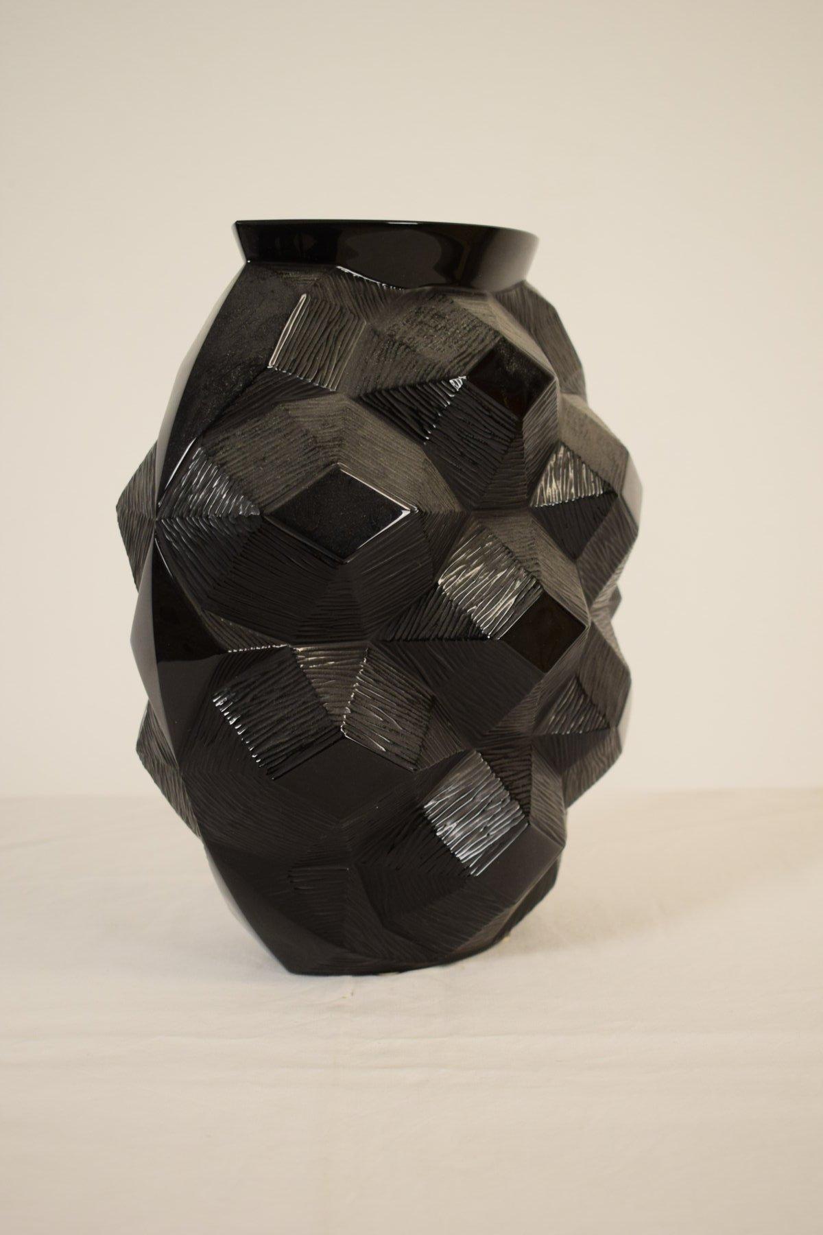 Contemporary 21th Century, French Black Glass Vase Tortue by Lalique