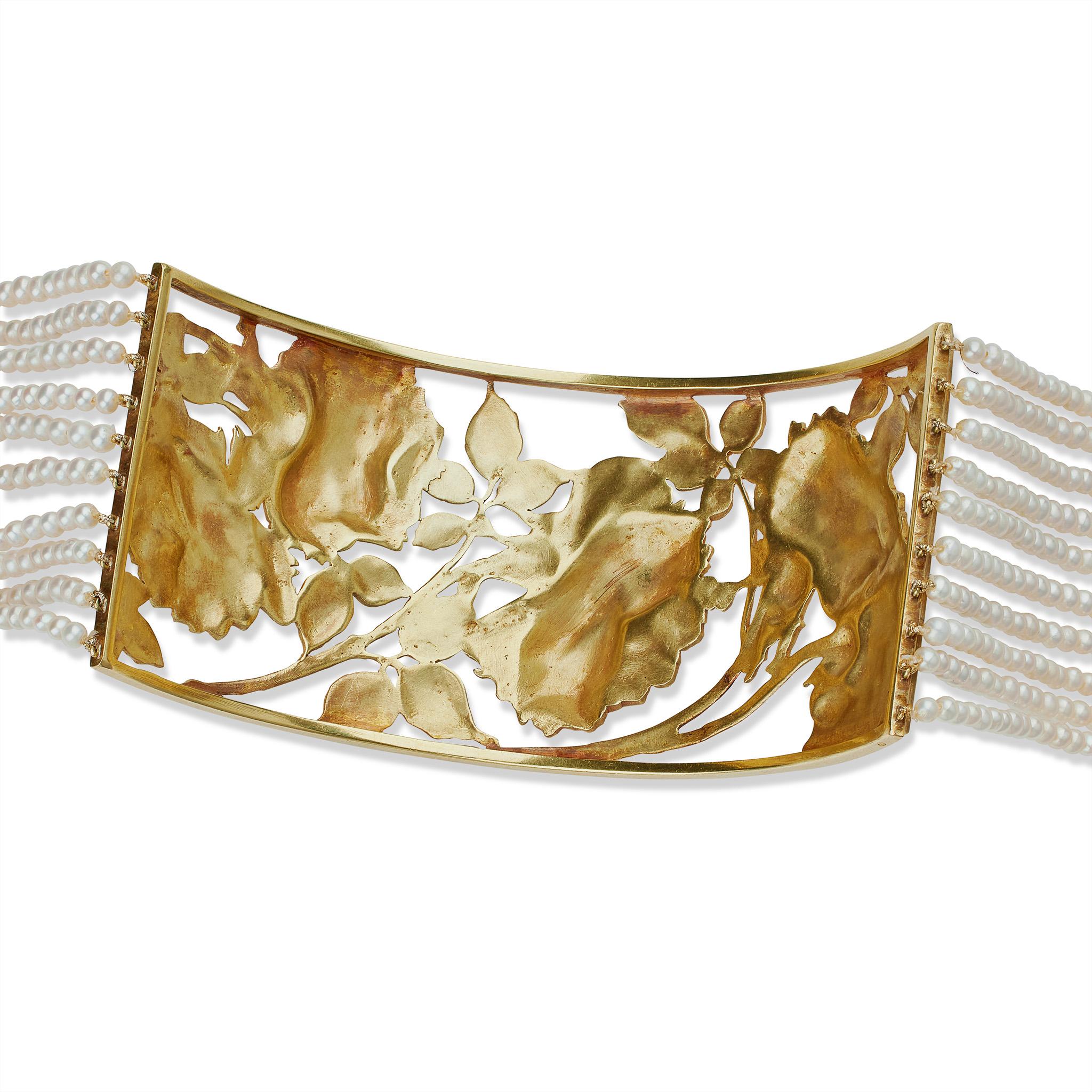 René Lalique Art Nouveau 18K Gold, Enamel and Seed Pearl 