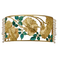 René Lalique Jugendstil 18K Gold, Emaille und Saatperlen "Collier de chien" Hals