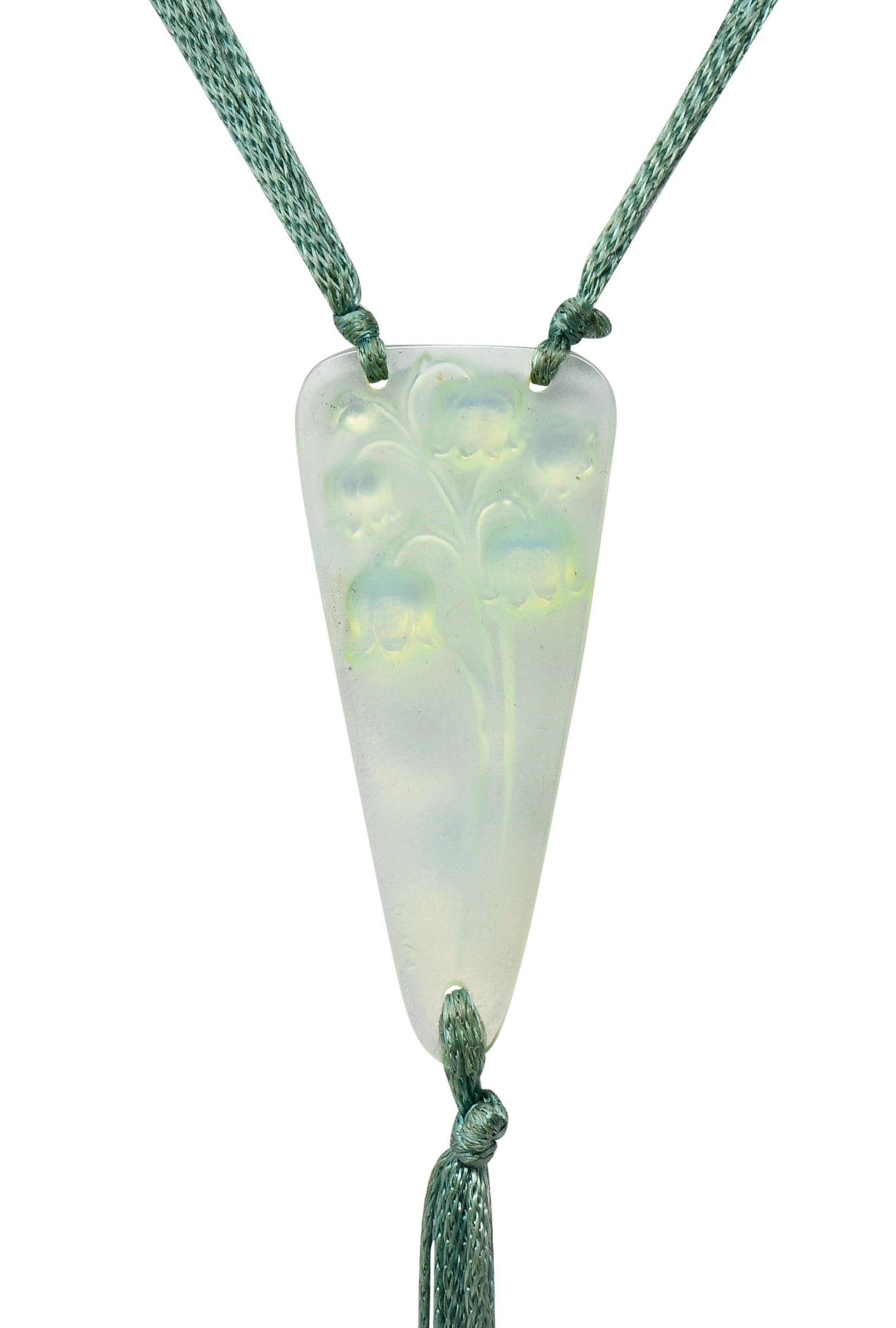 Rene Lalique Art Nouveau Frosted Glass Silk Lily of the Valley Tassel Necklace 6