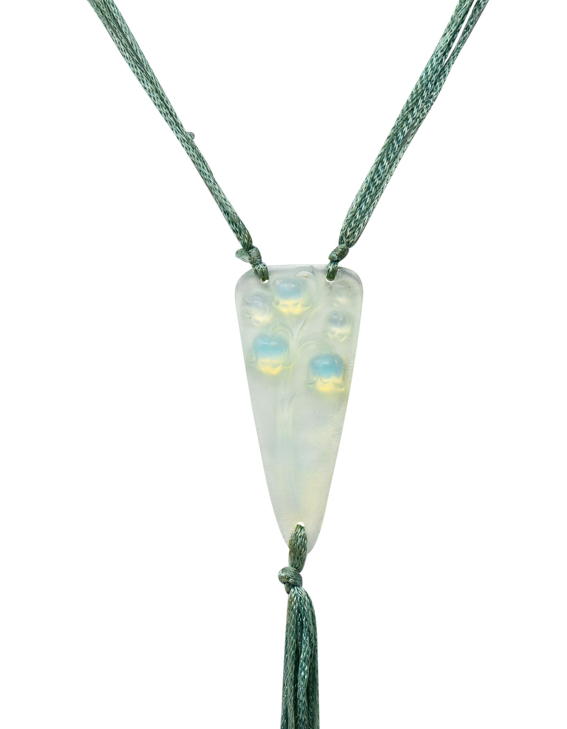 Rene Lalique Art Nouveau Frosted Glass Silk Lily of the Valley Tassel Necklace 7