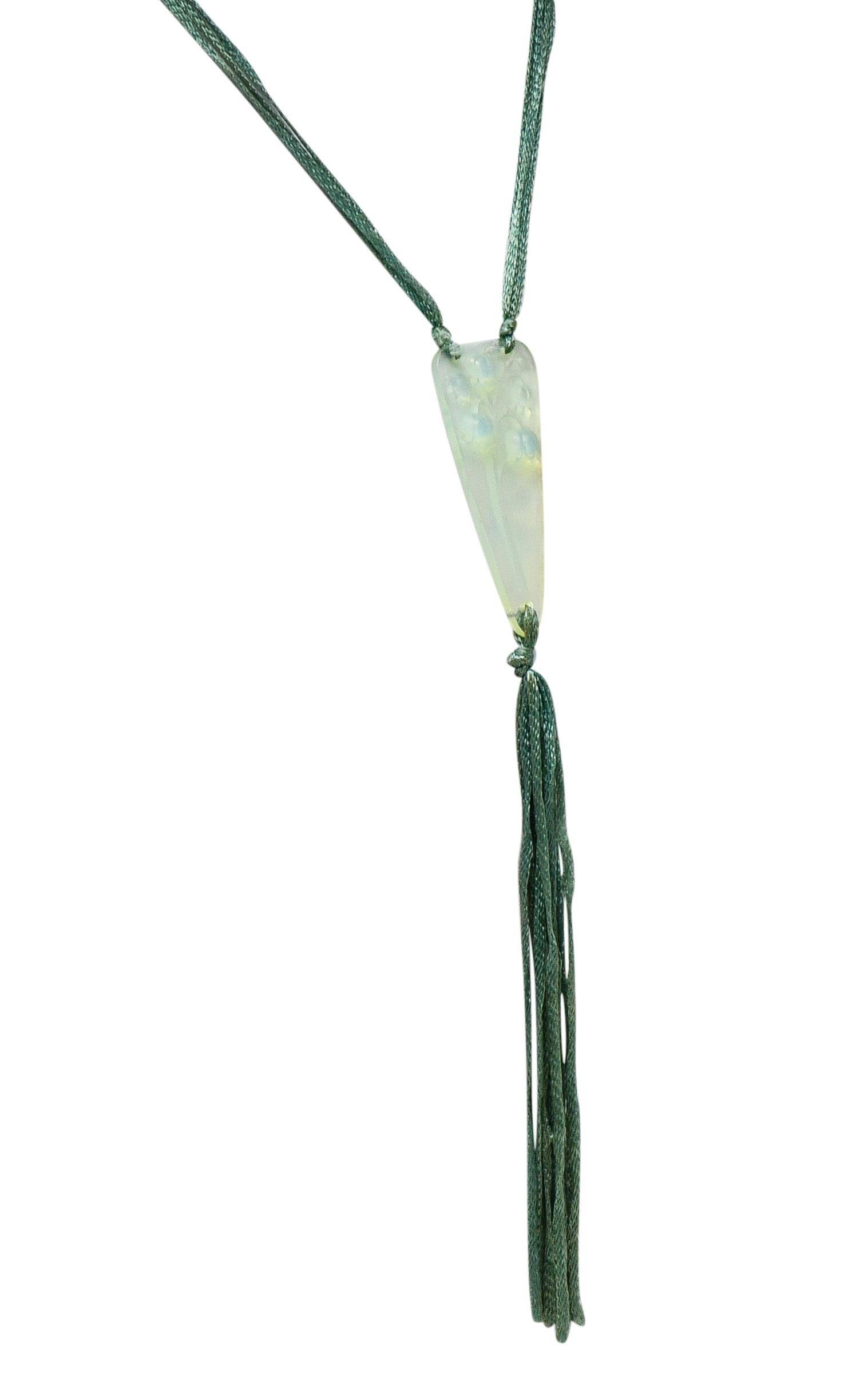 Women's or Men's Rene Lalique Art Nouveau Frosted Glass Silk Lily of the Valley Tassel Necklace